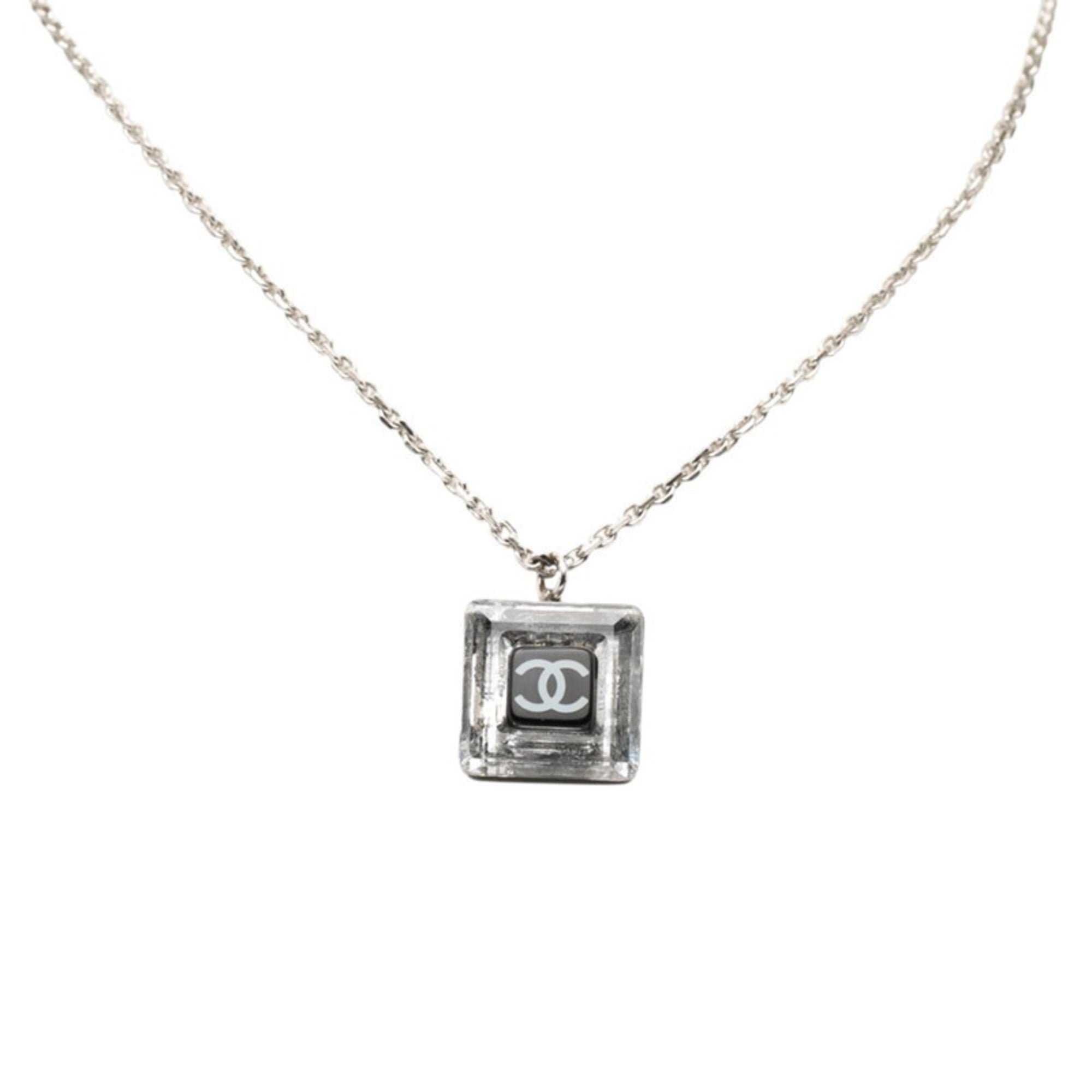 CC Logo Pendant Necklace Silver-Tone Metal