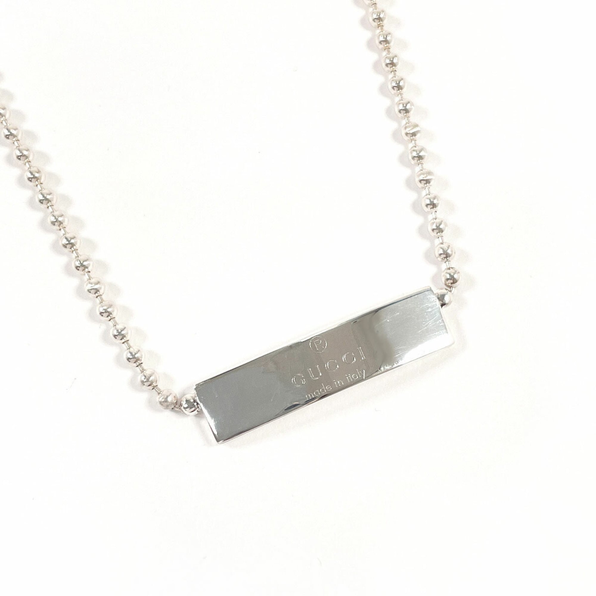 Ball Chain Plate Choker Necklace Sterling Silver