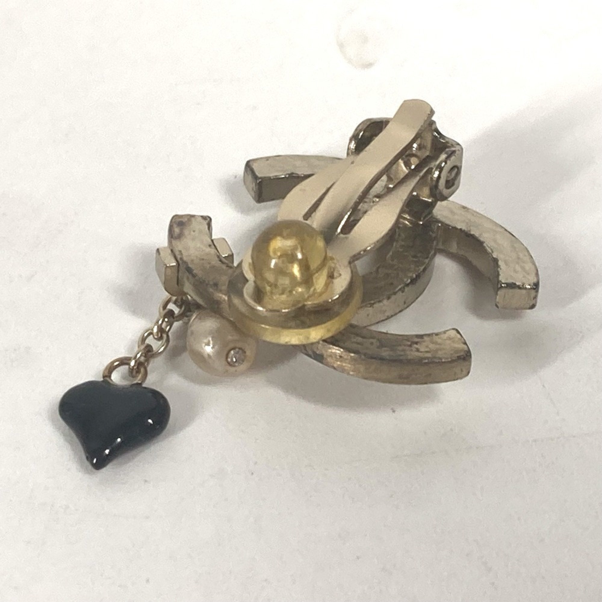CC Logo Heart Clip-On Earrings Gold-Tone Metal Gold-Tone Metal
