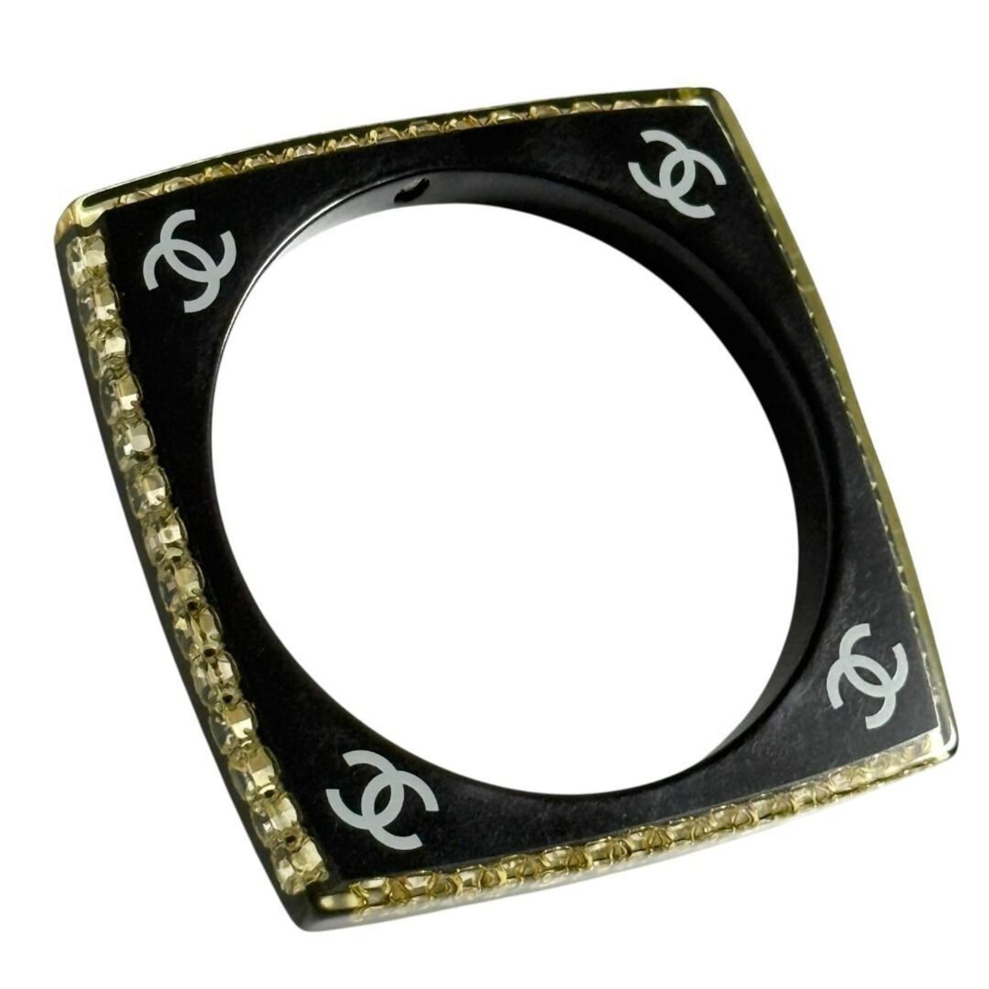 Bangle Bracelet Plastic and Rhinestone Black