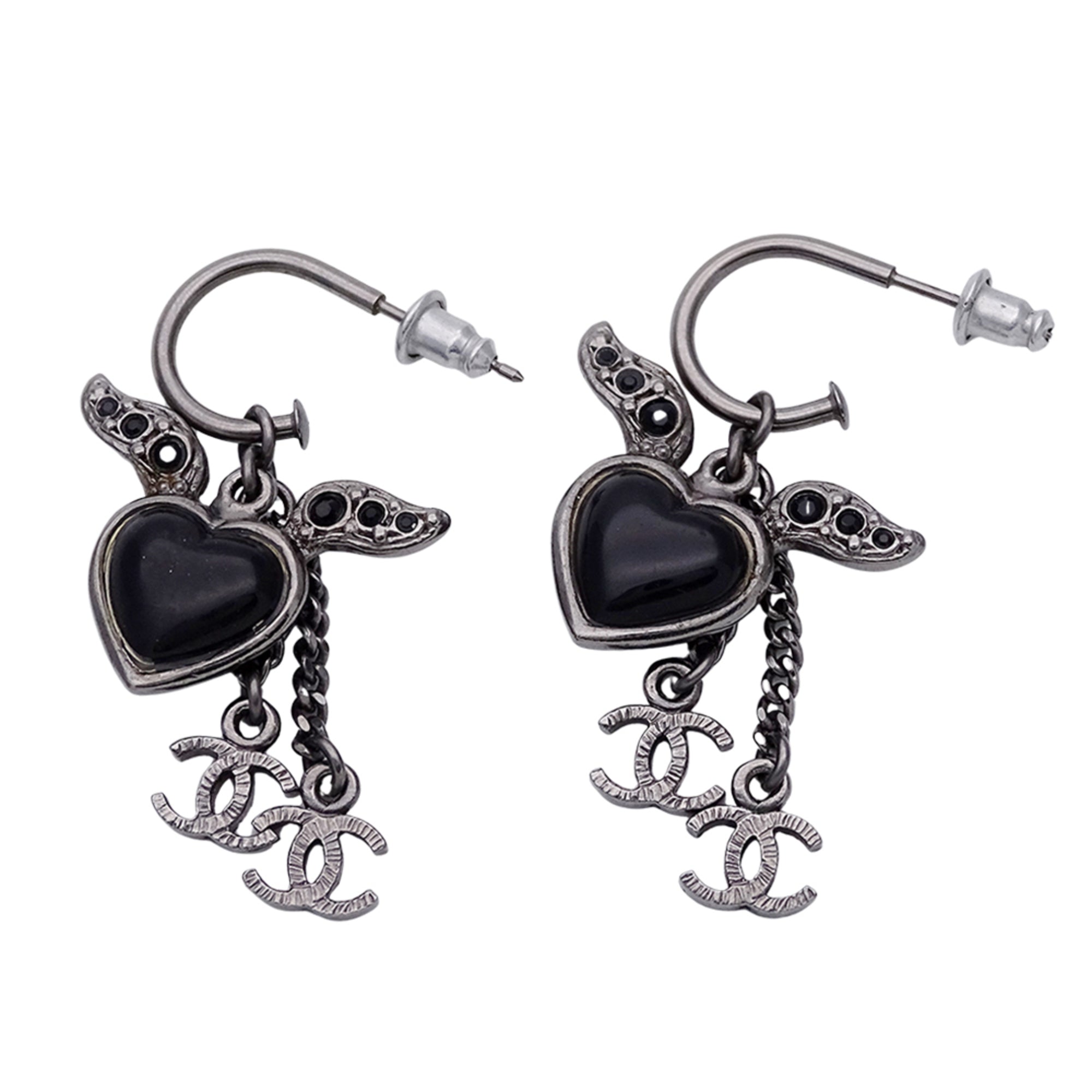 CC Logo Heart Earrings Silver-Tone Metal Silver-Tone Metal