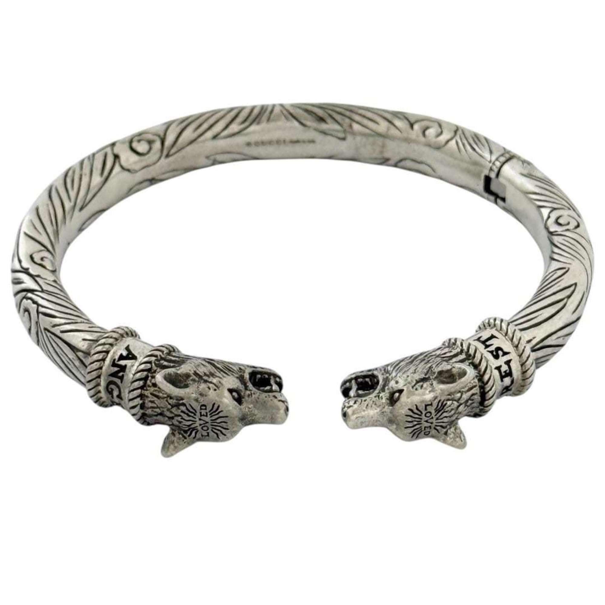 Anger Forest Wolf Bangle Sterling Silver Bracelet