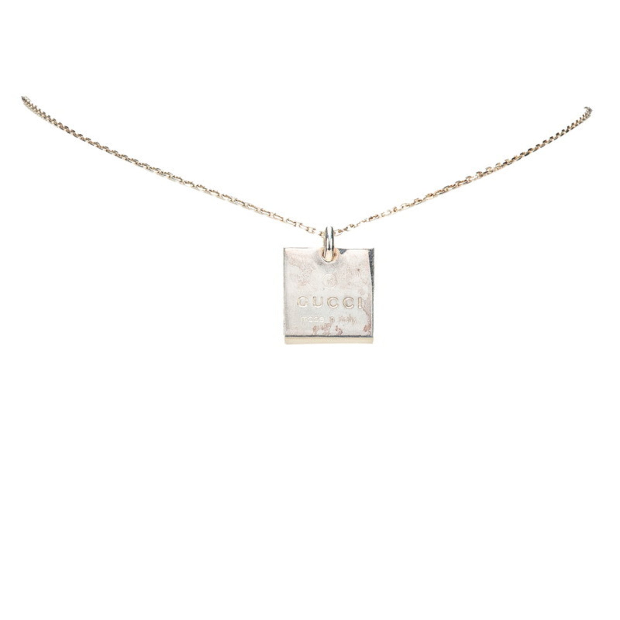 Square Plate Chain Pendant Necklace Sterling Silver
