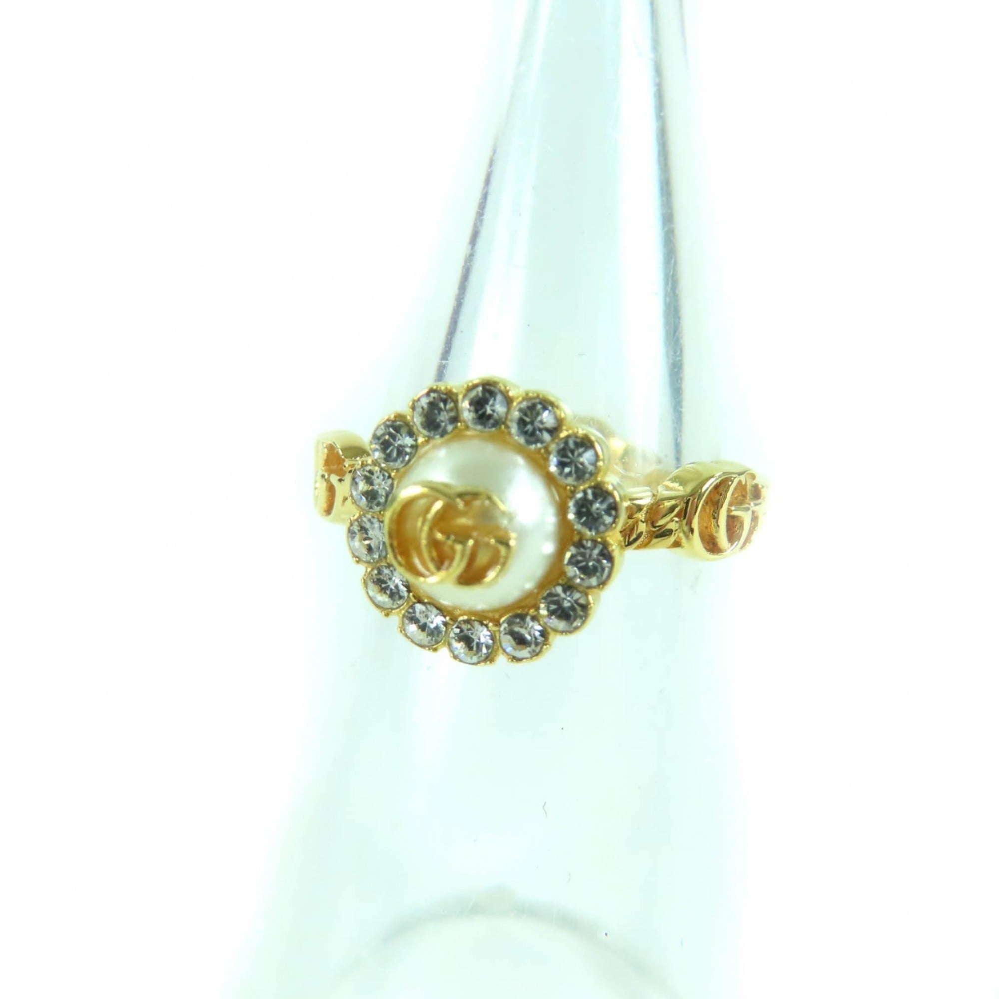 Band Ring Gold with Pearl and Rhinestone