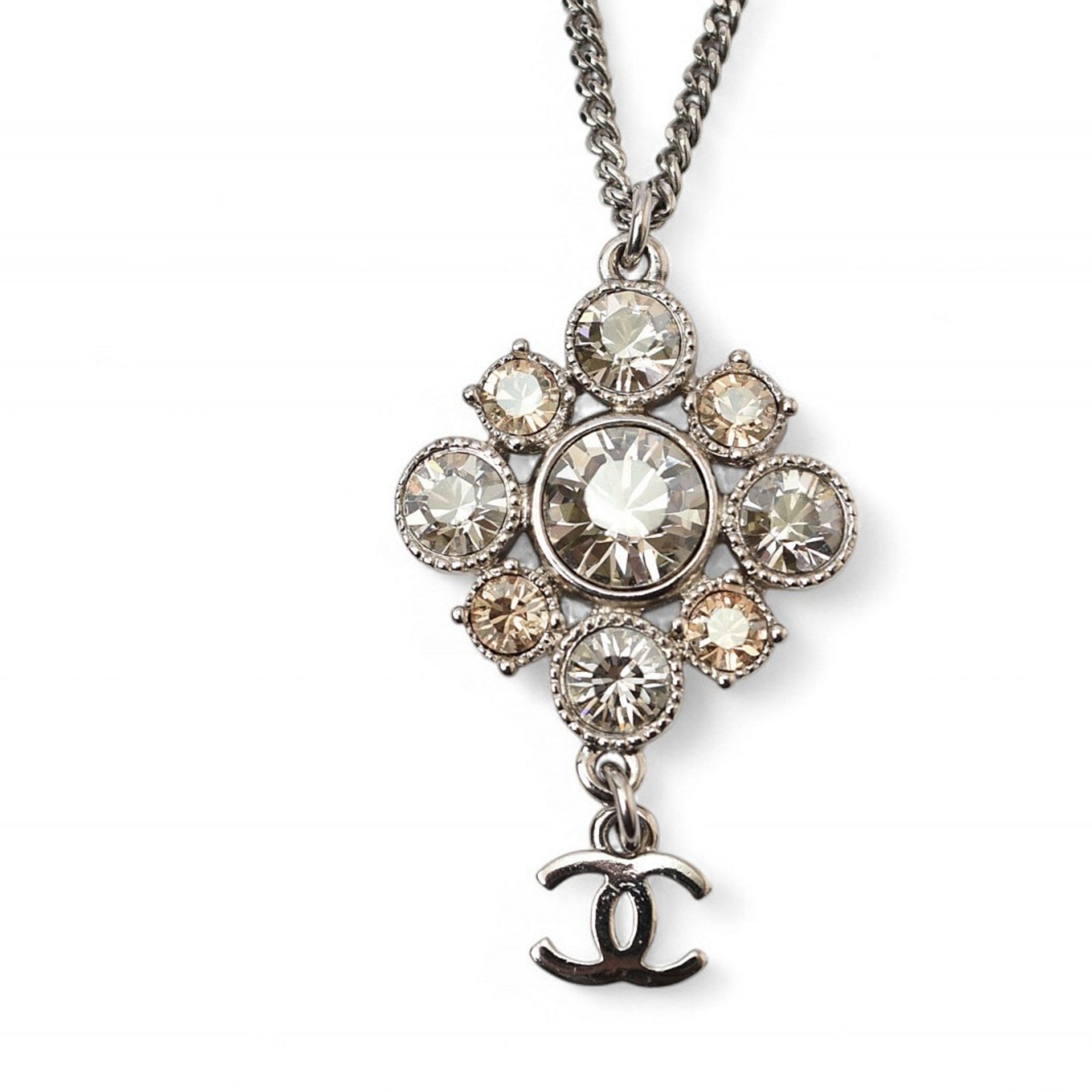 CC Logo Pendant Necklace Silver-Tone Metal