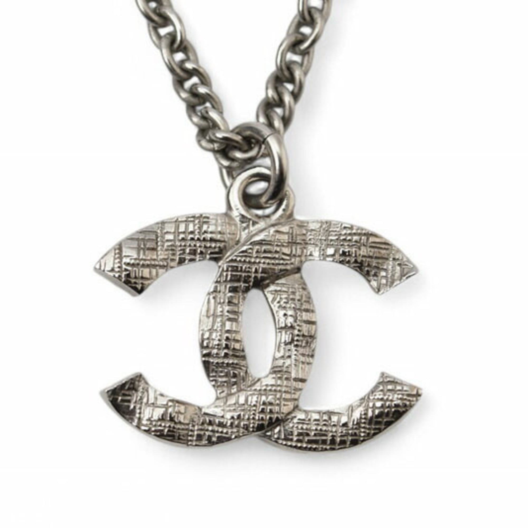 CC Logo Pendant Necklace Silver-Tone Metal