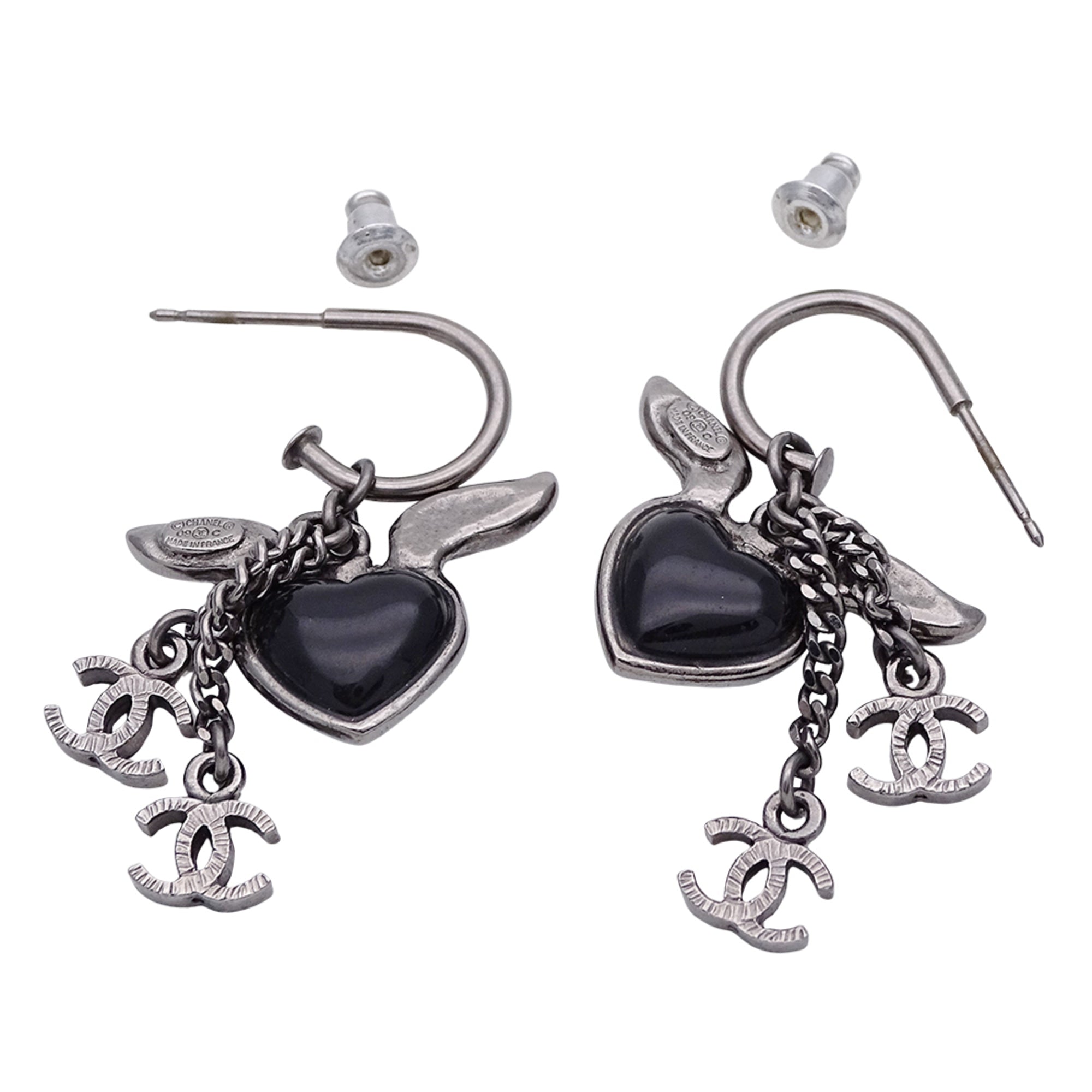 CC Logo Heart Earrings Silver-Tone Metal Silver-Tone Metal