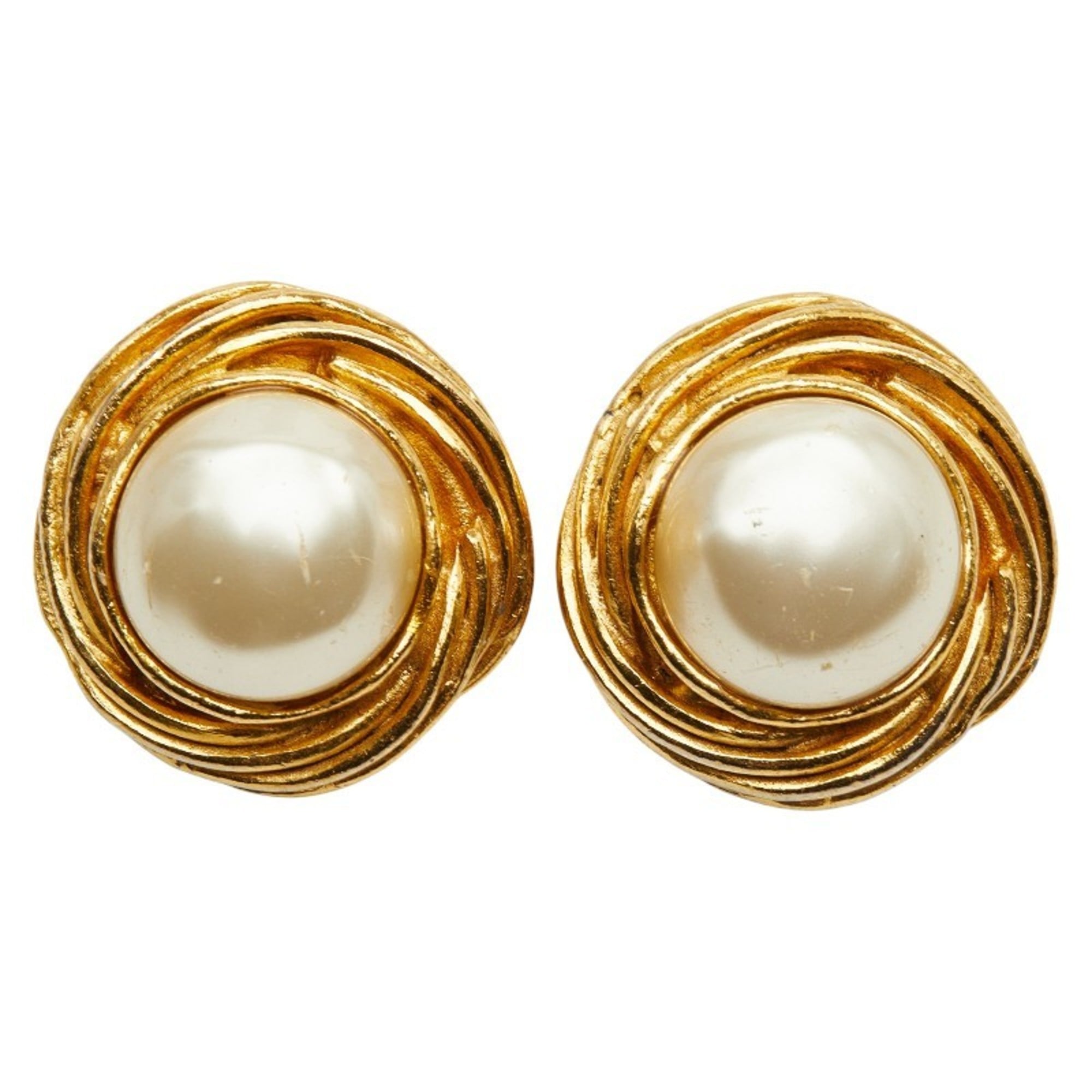 Vintage Clip-On Earrings Pearl Clip-On Gold-Tone Metal