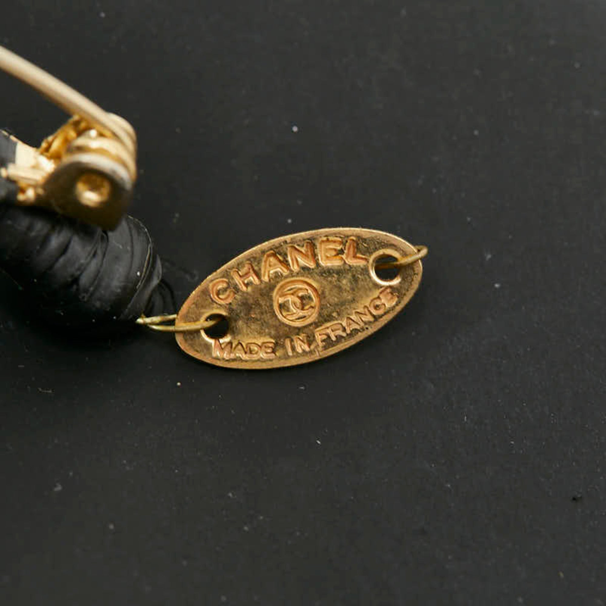 Camellia Brooch Black Leather and Metal