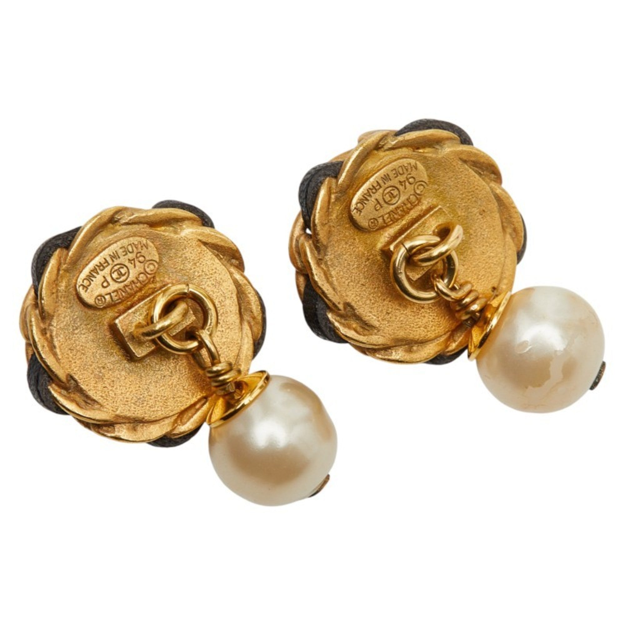 Vintage Cufflinks Gold and Black Faux Pearl Plated Leather Bracelet
