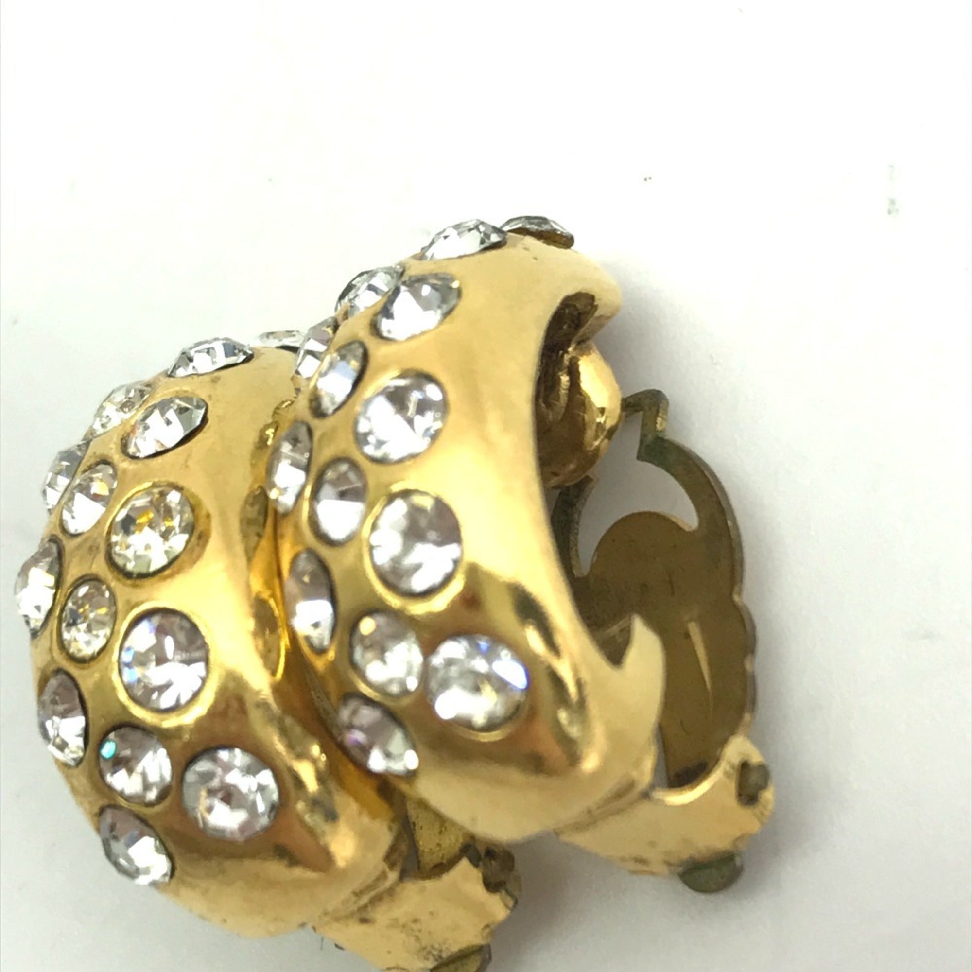 Vintage Clip-On Earrings Rhinestone Clip-On Gold-Tone Metal