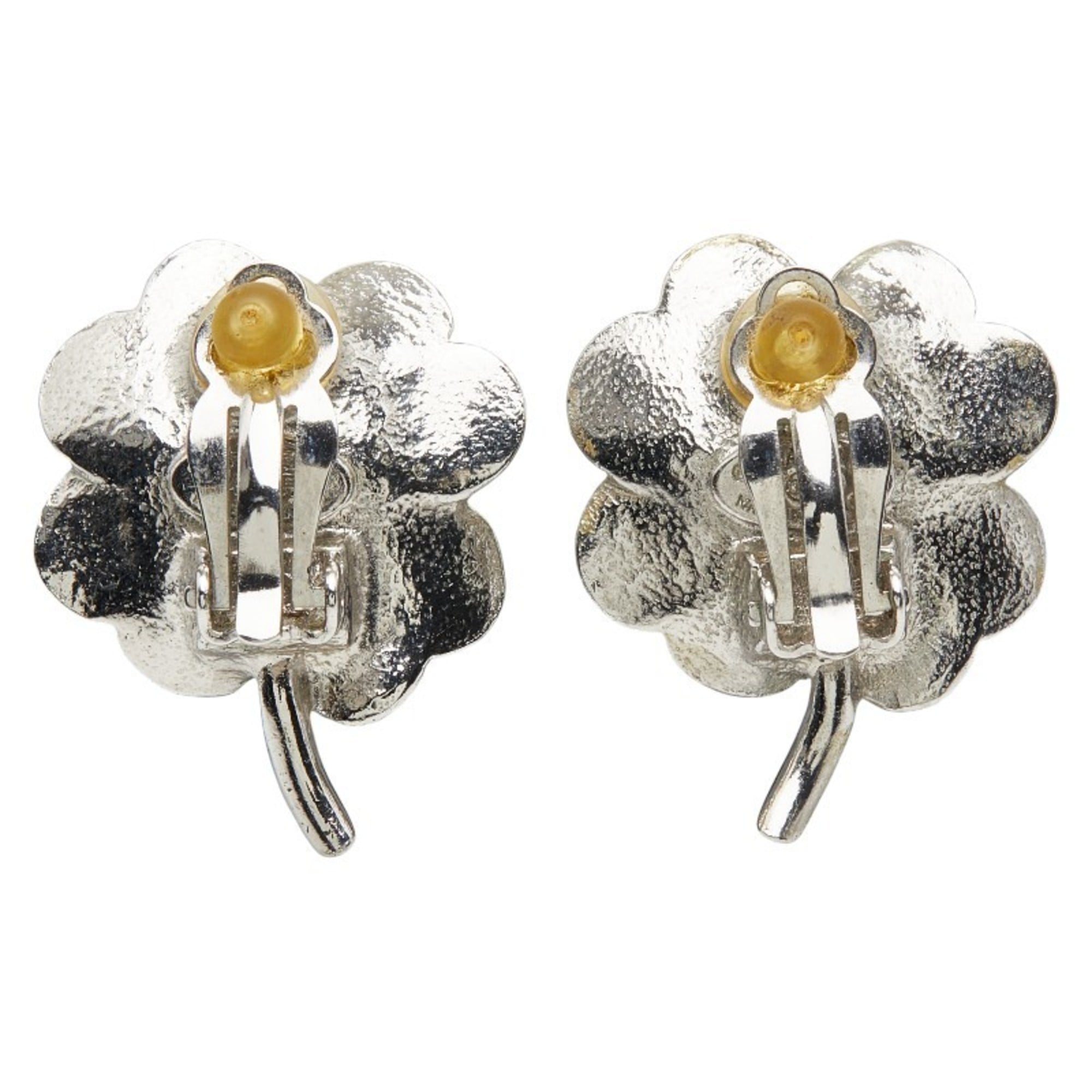 CC Logo Clover Clip-On Earrings Silver-Tone Metal Silver-Tone Metal