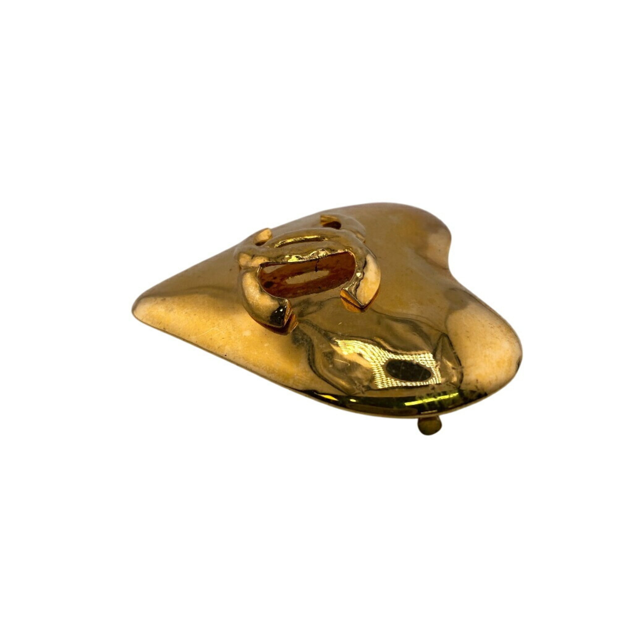 CC Logo Heart Brooch Gold-Tone Metal