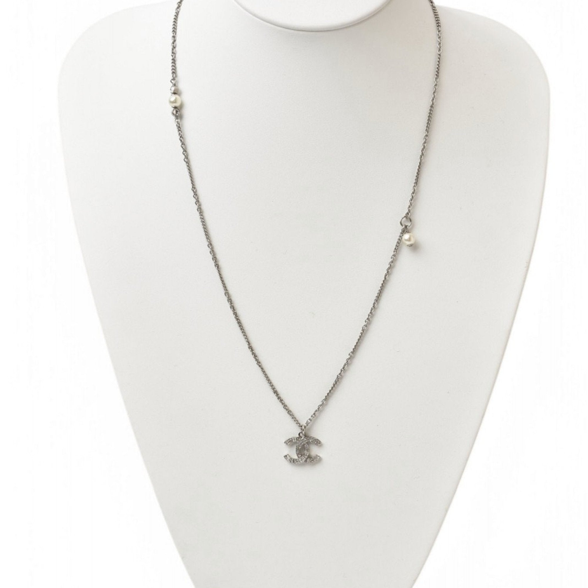 CC Logo Pendant Necklace Silver-Tone Metal