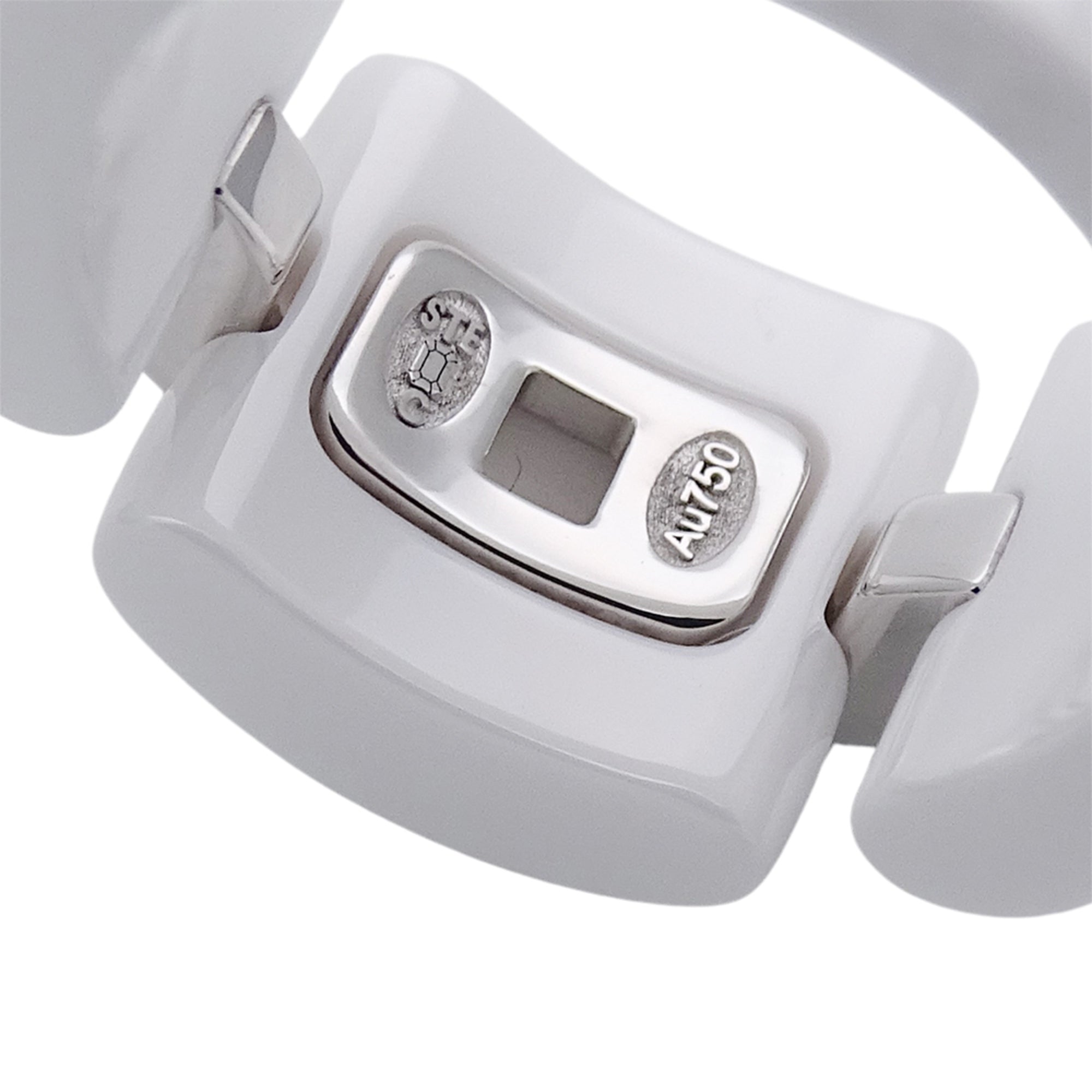 Band Ring White Ceramic and 18K White Gold with Diamonds