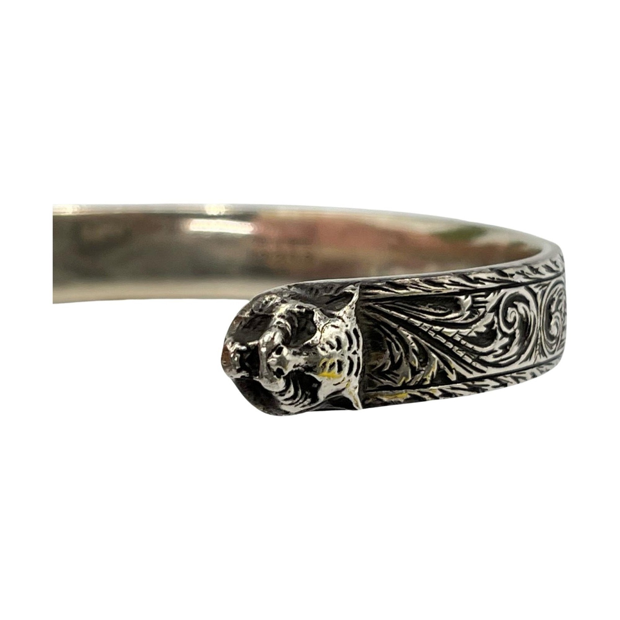 Interlocking Cat Head Tiger Head Bracelet Sterling Silver