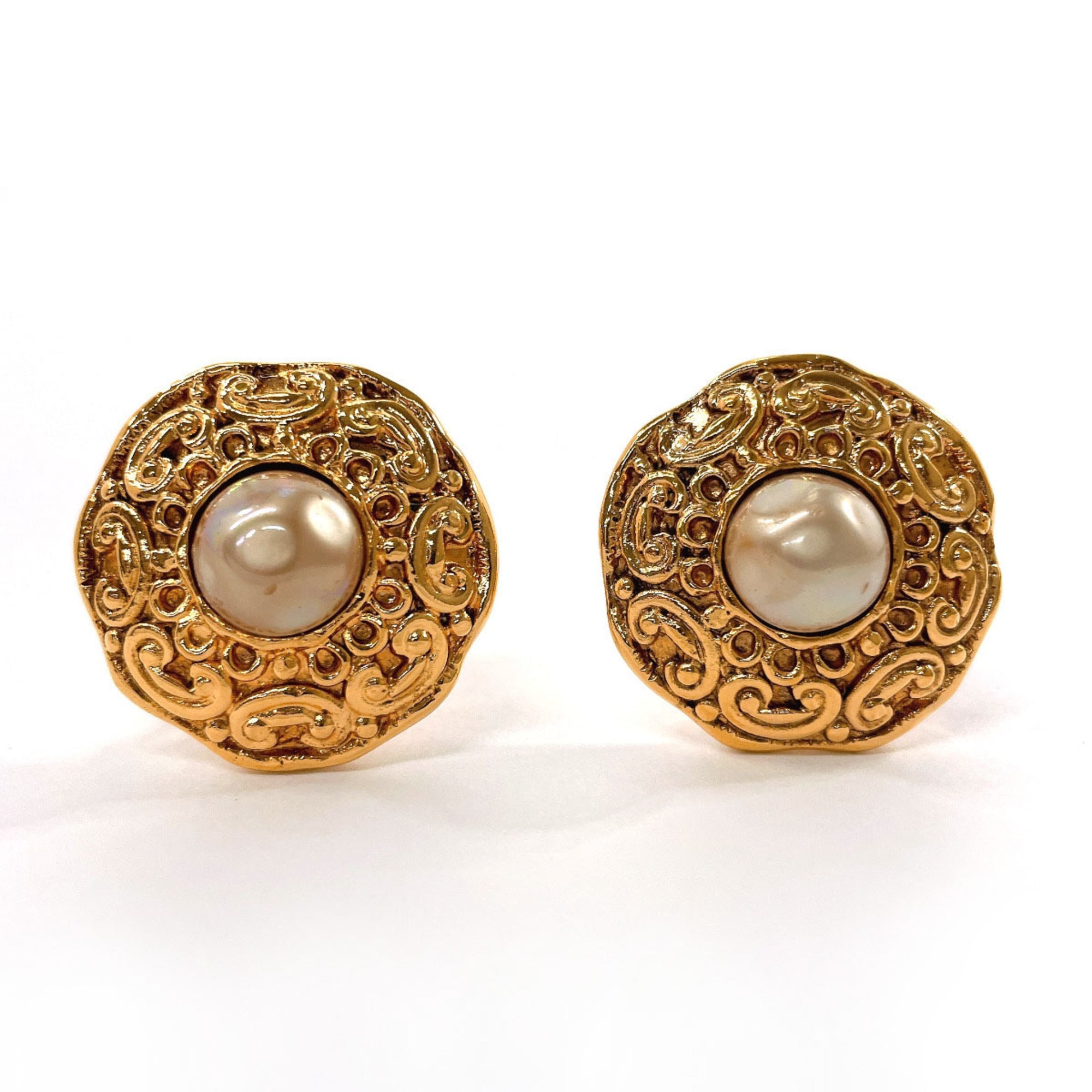 Earrings Pearl Gold-Tone Metal