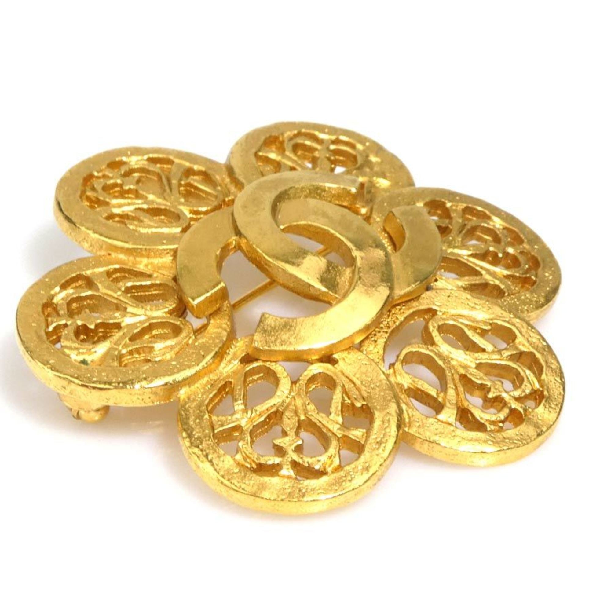 CC Logo Brooch Gold-Tone Metal