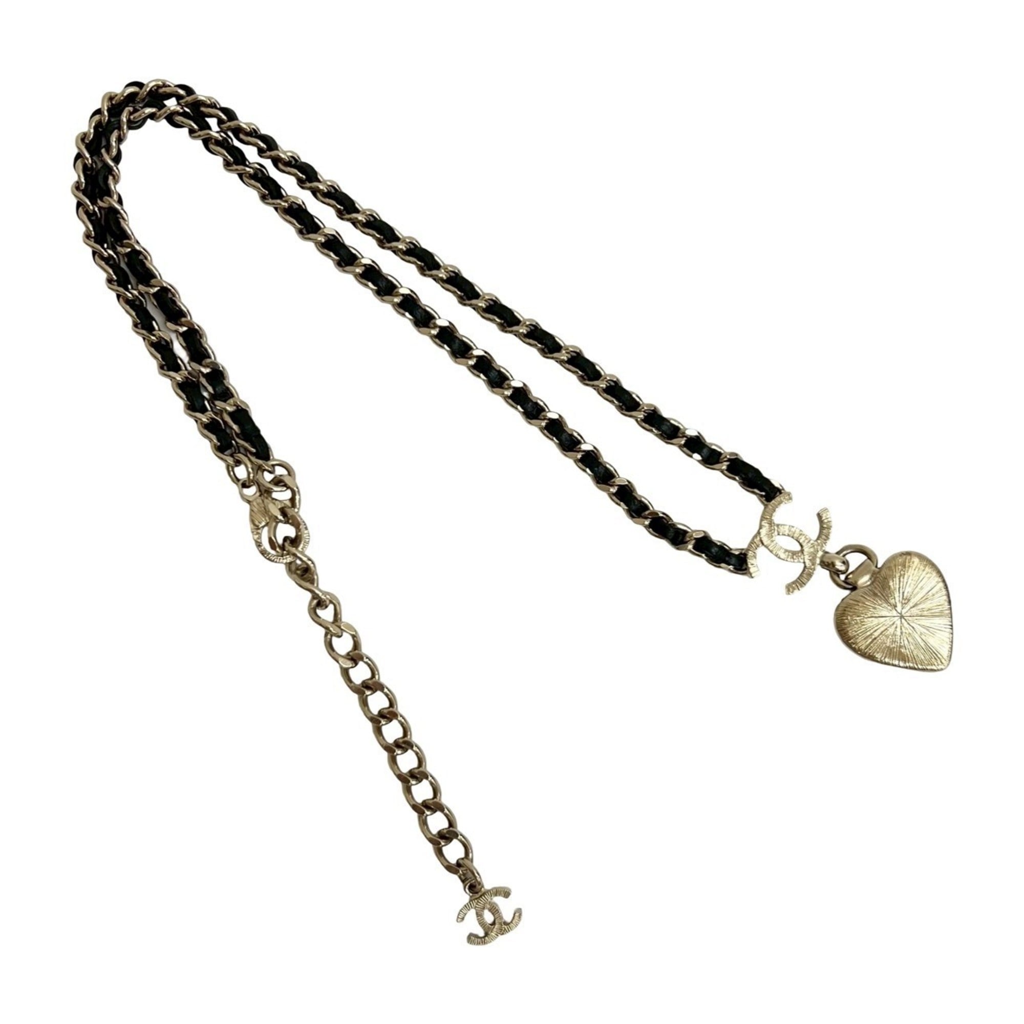 CC Logo Chain Heart Pendant Necklace Metal