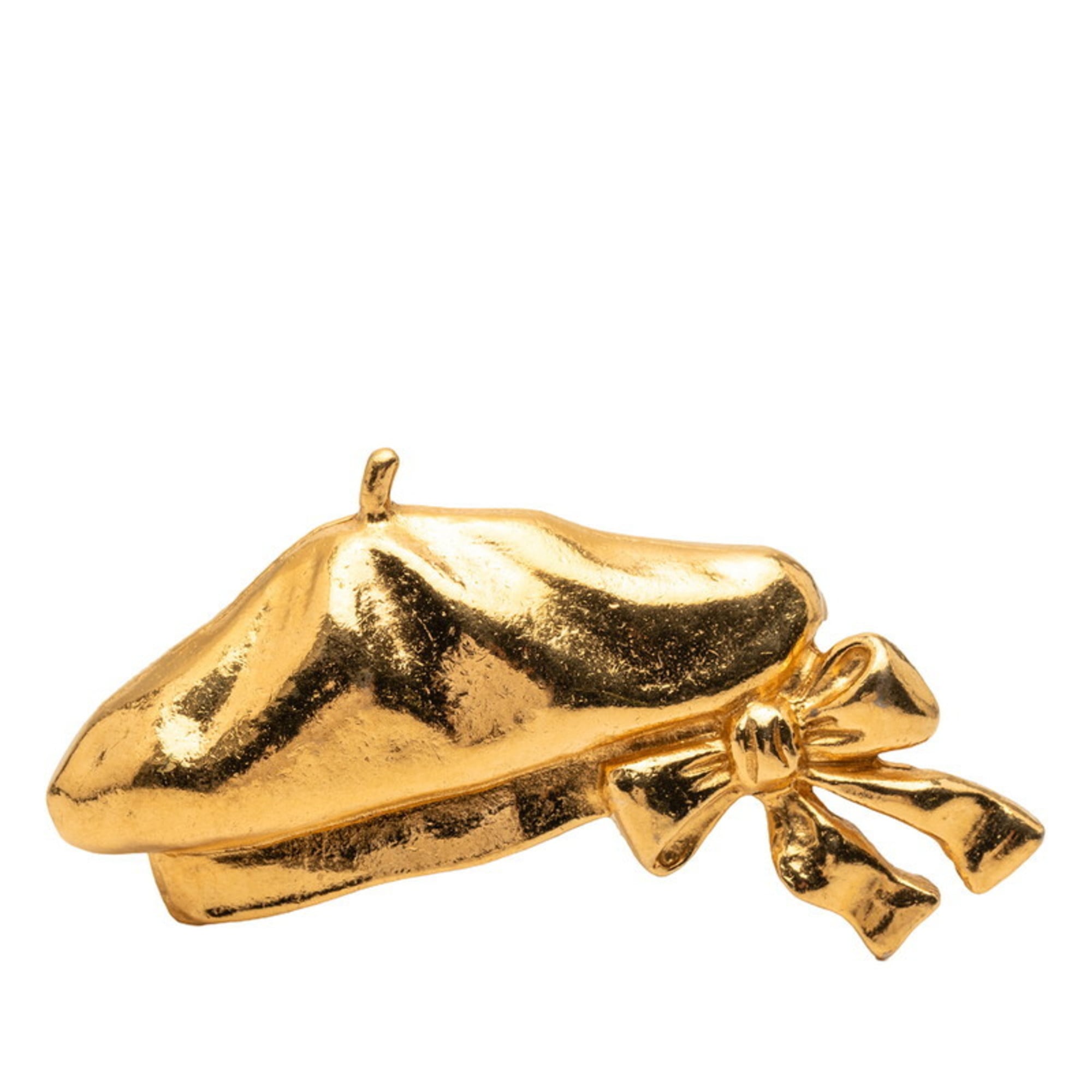 Beret With Ribbon Motif Brooch Gold