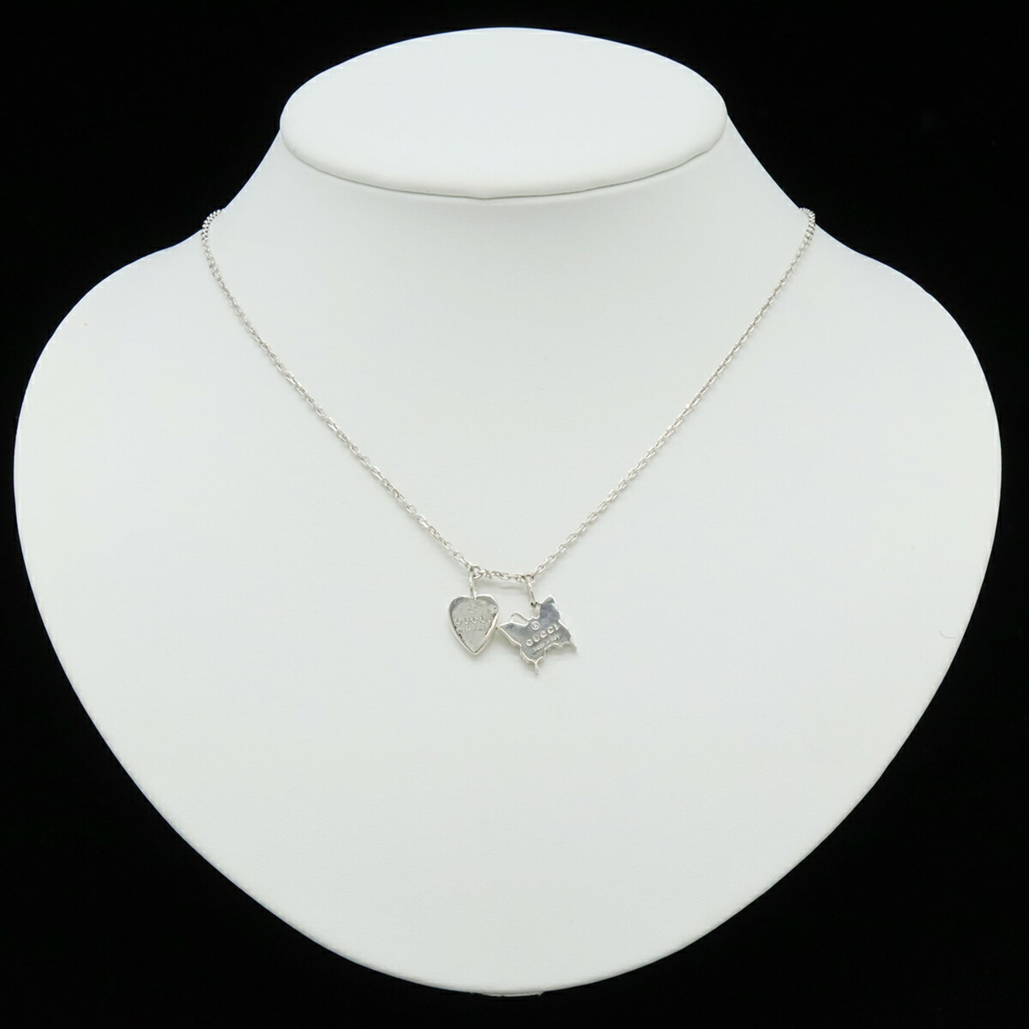 Butterfly and Heart Motif Pendant Necklace Sterling Silver