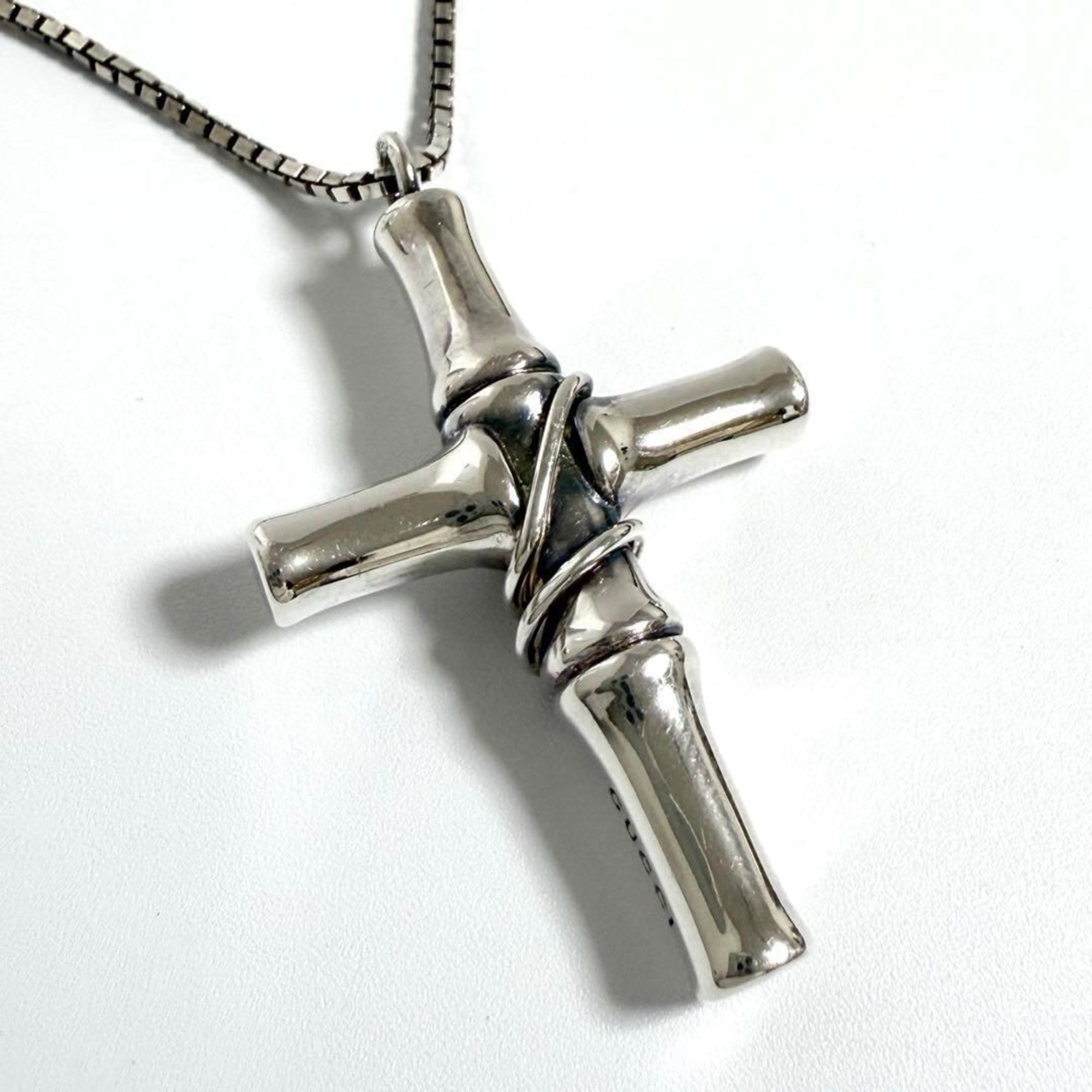 Bamboo Cross Pendant Necklace Sterling Silver