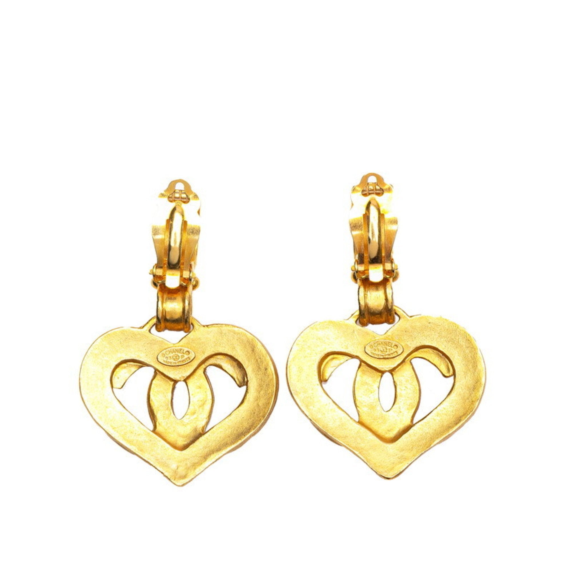 CC Logo Heart Clip-On Earrings Metal Gold-Tone Metal