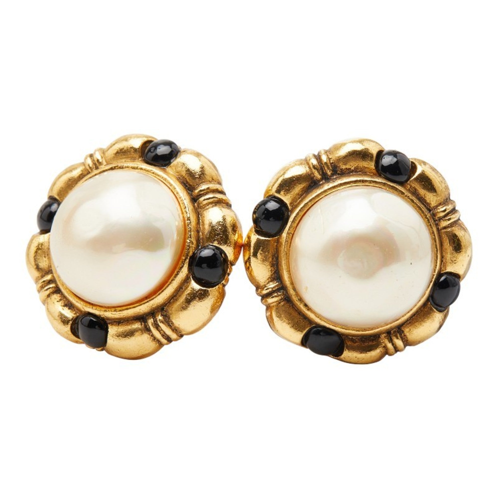 Vintage Clip-On Earrings Pearl Clip-On Gold-Tone Metal
