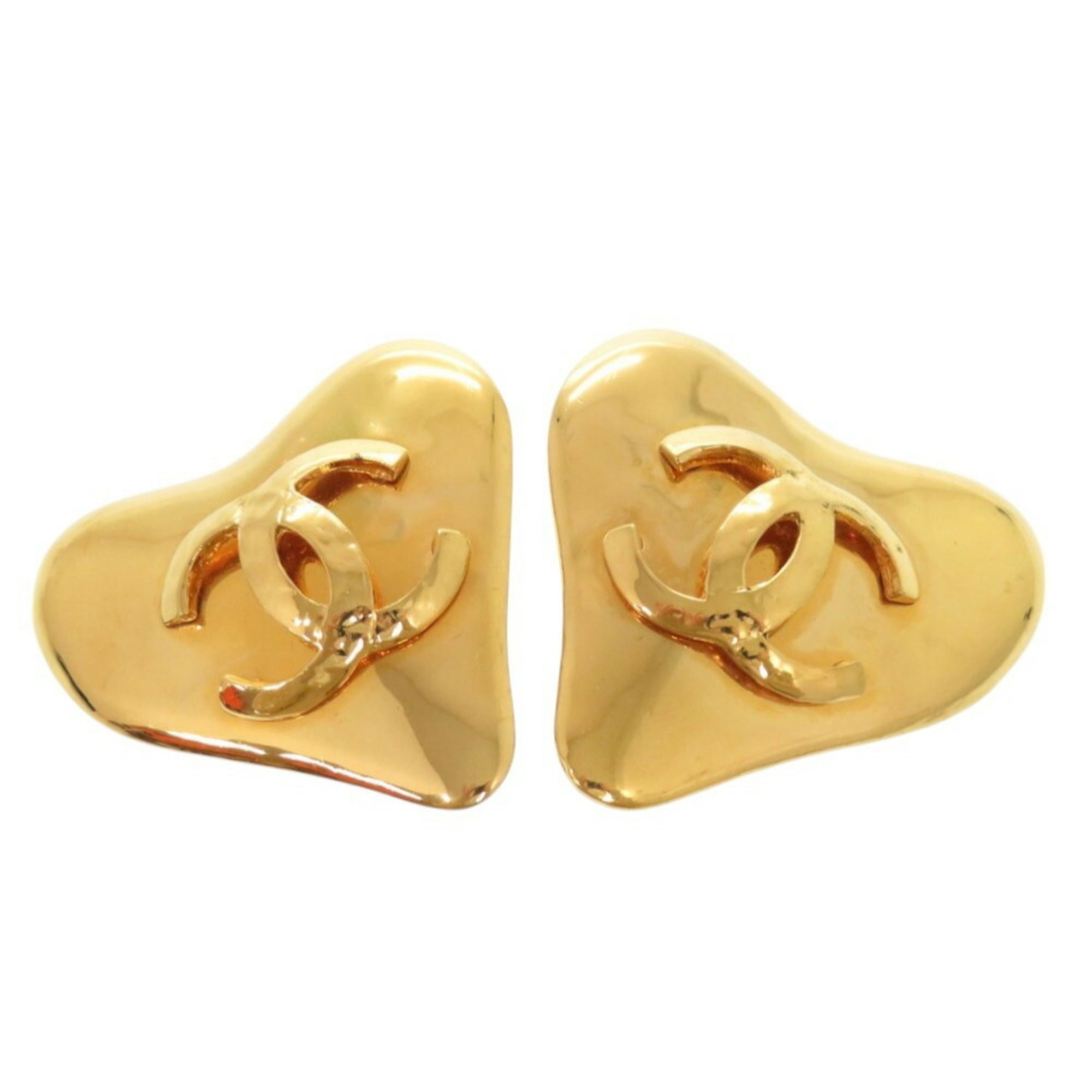 CC Logo Heart Clip-On Earrings Gold-Tone Metal Gold-Tone Metal