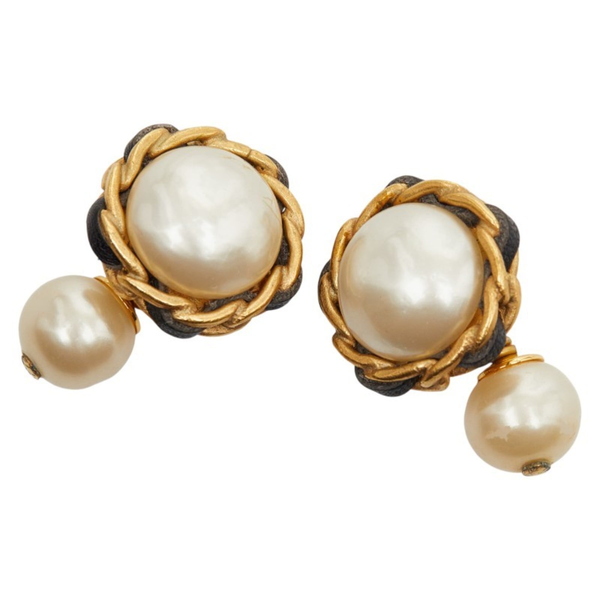 Vintage Cufflinks Gold and Black Faux Pearl Plated Leather Bracelet
