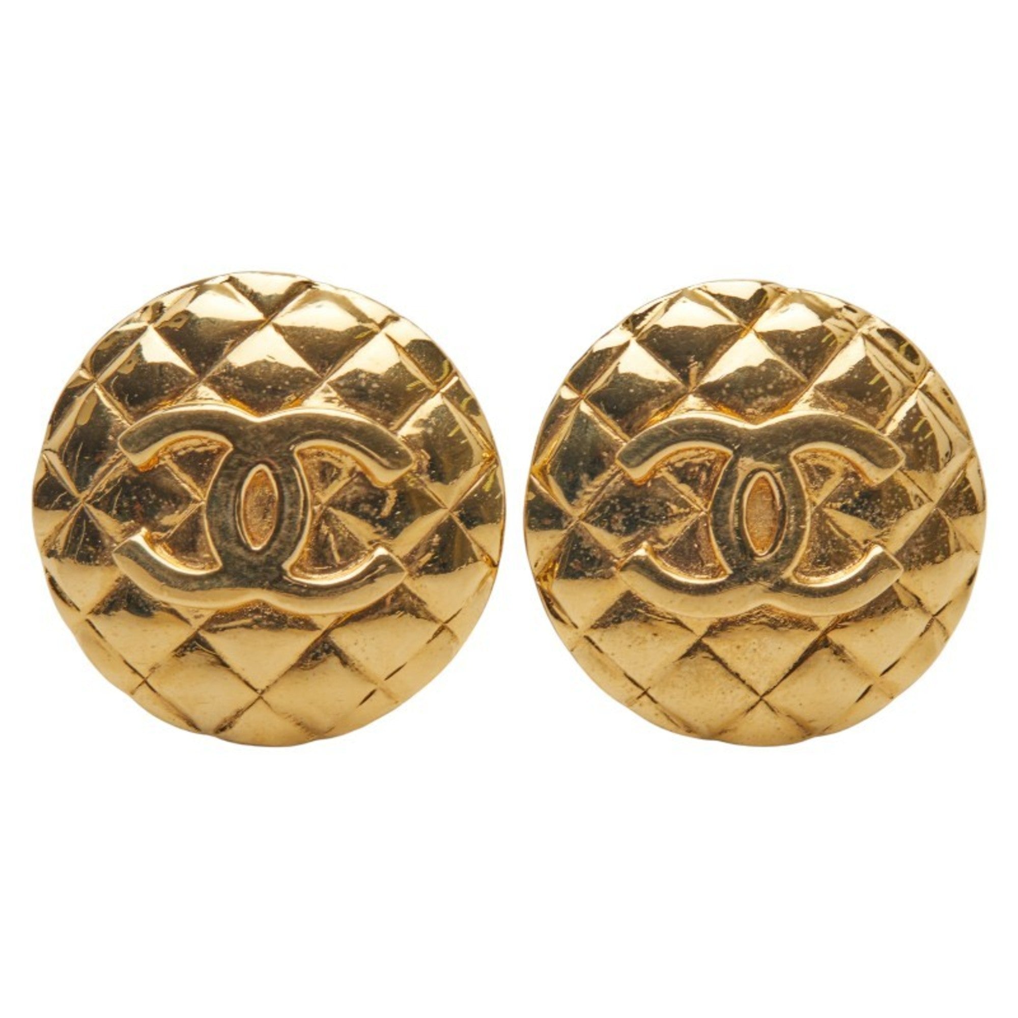 CC Logo Round Clip-On Earrings Metal Gold-Tone Metal