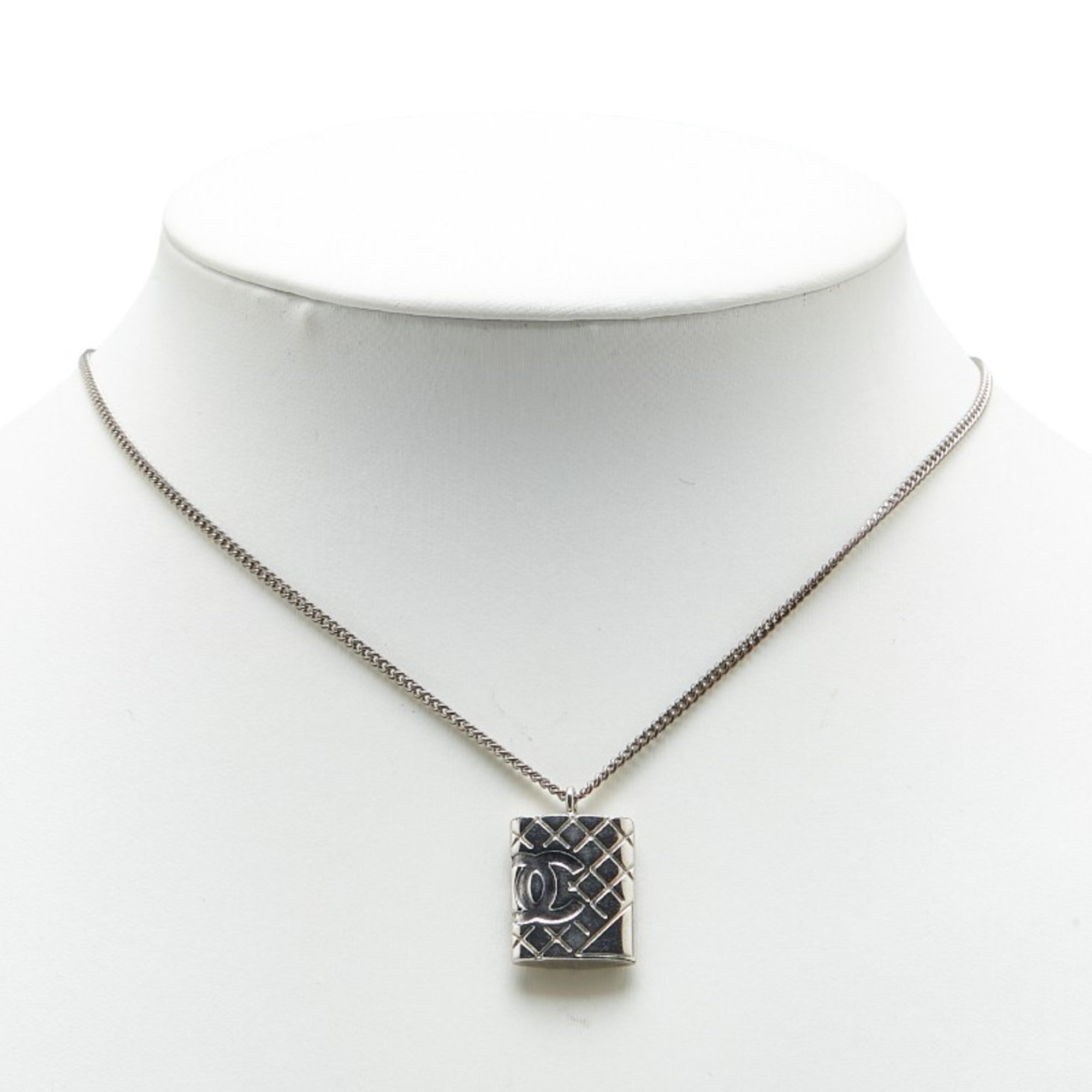 CC Logo Pendant Necklace Silver-Tone Metal