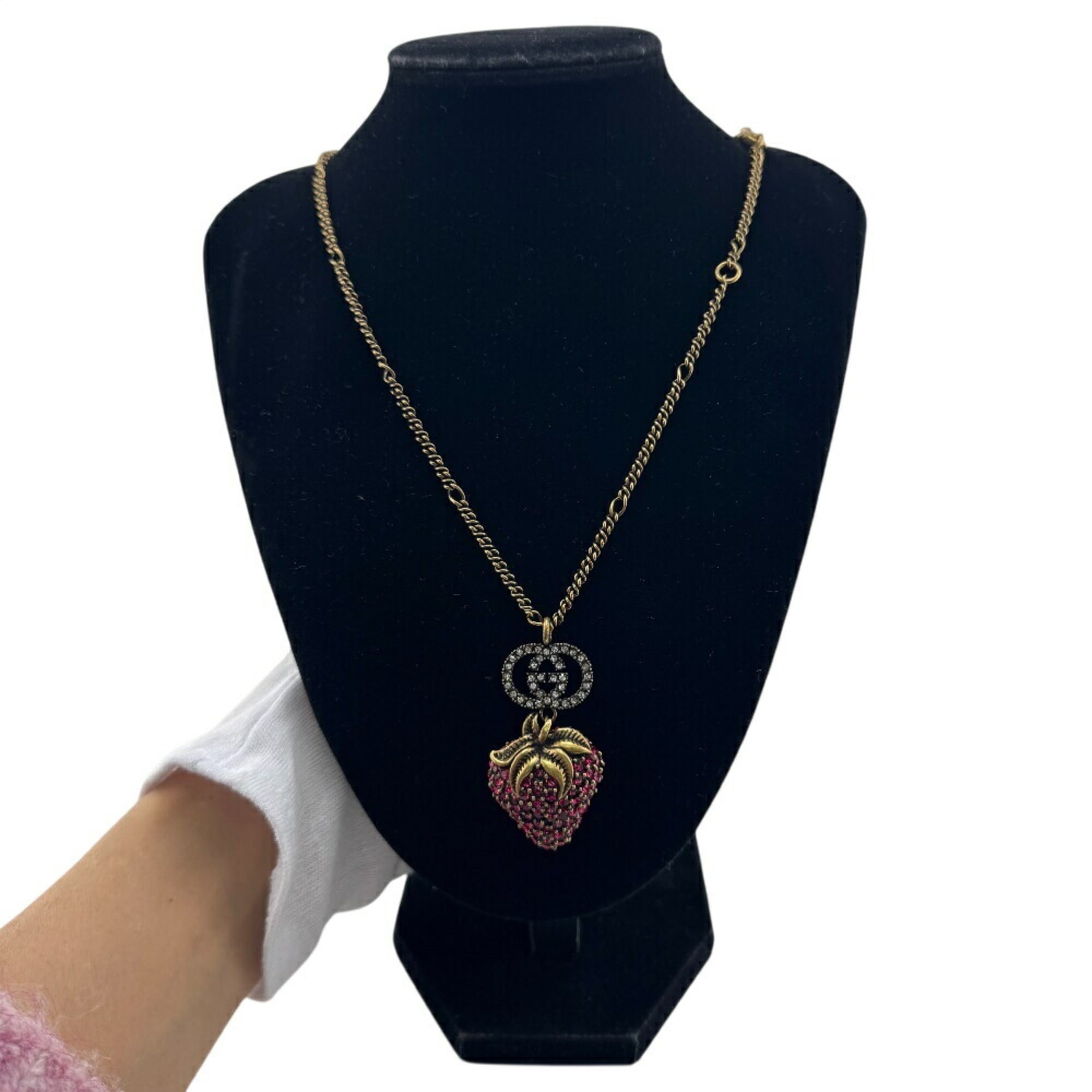 Rhinestone Strawberry Necklace Gold