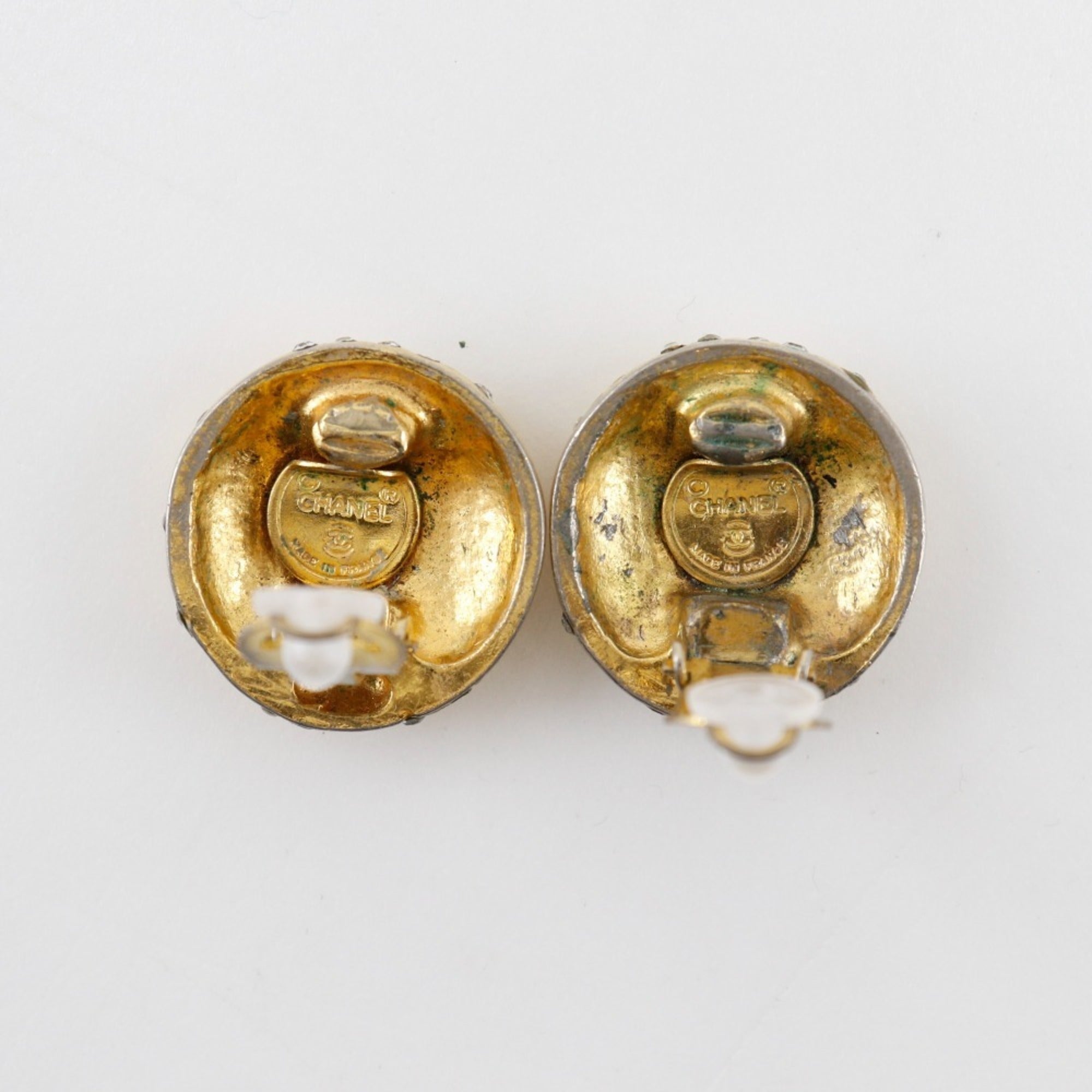 Rhinestone Clip-On Earrings Gold Plated and Rhinestone