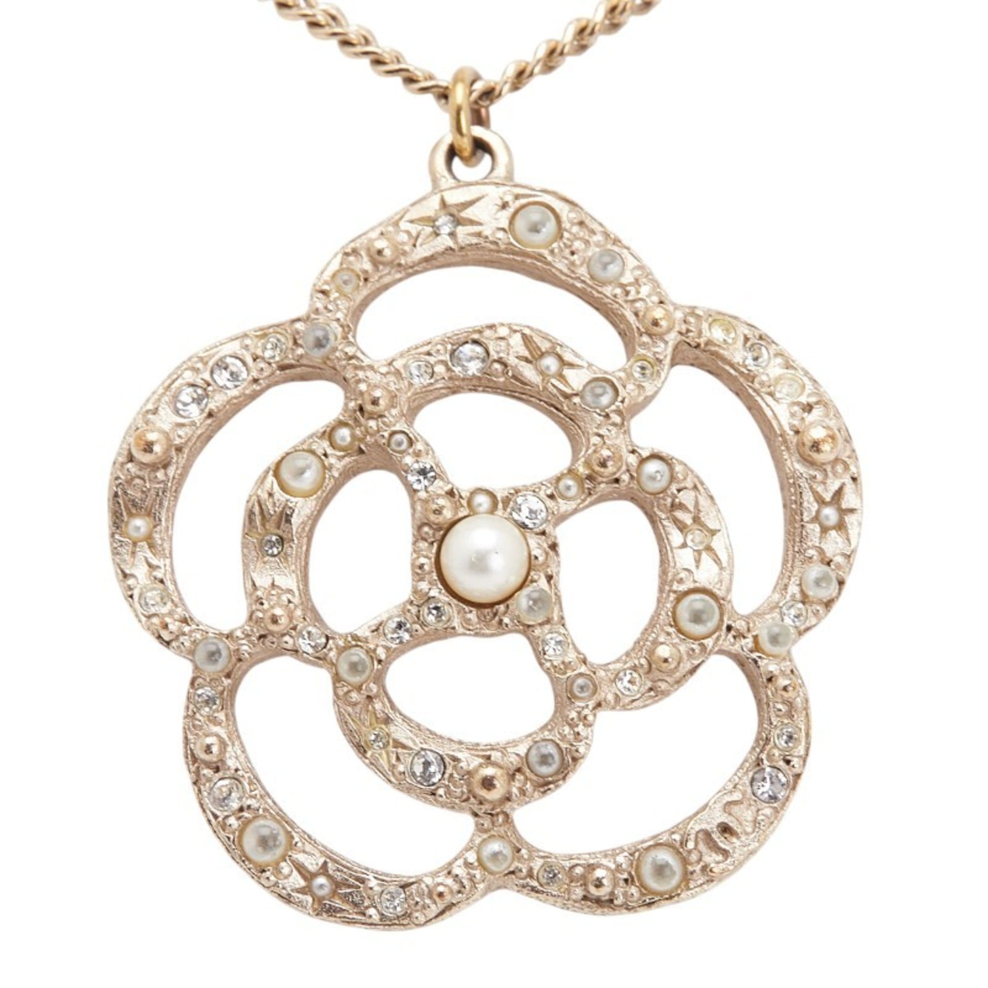 Camellia Pendant Necklace Metal Champagne Gold