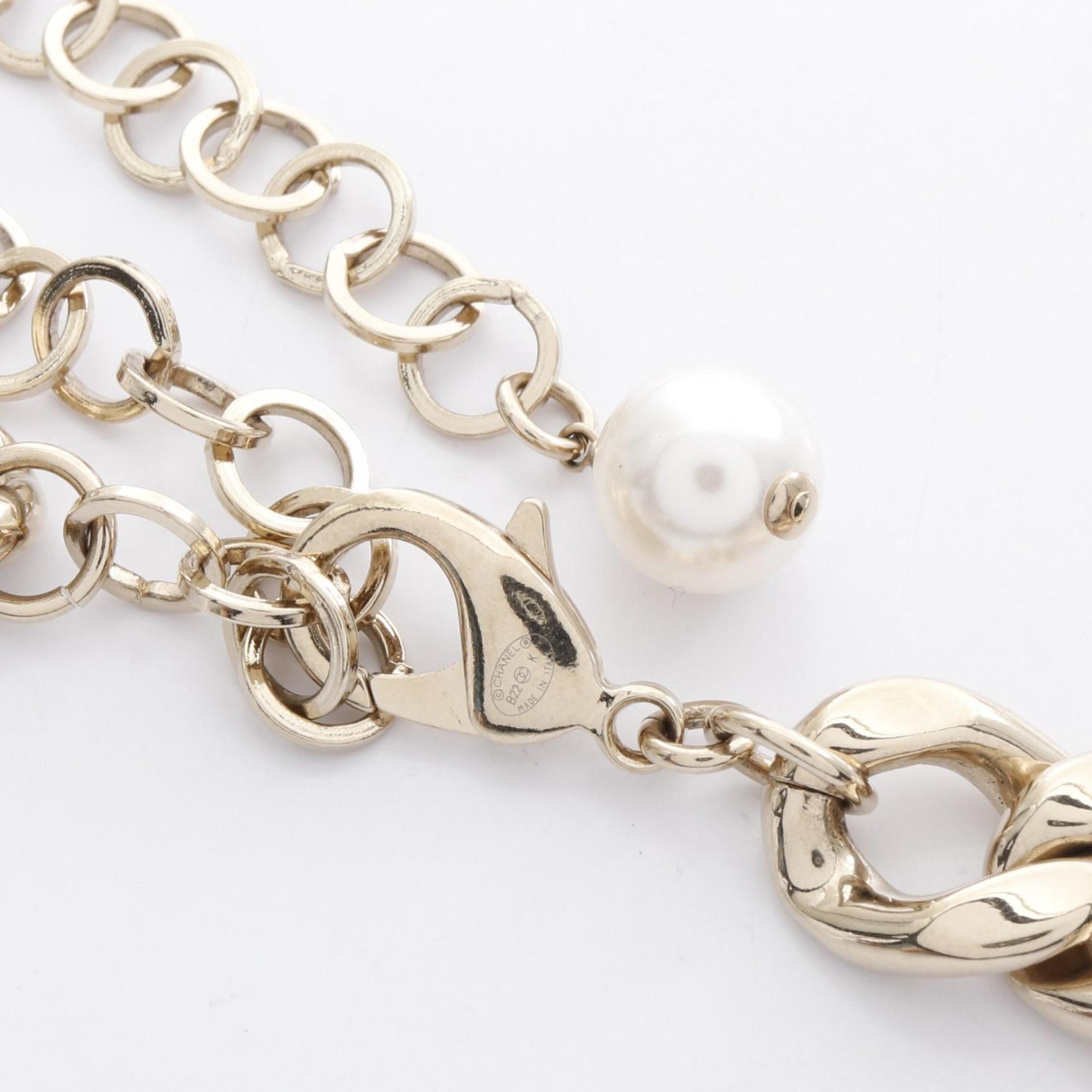 Pendant Necklace Gold with Artificial Pearl and Rhinestone