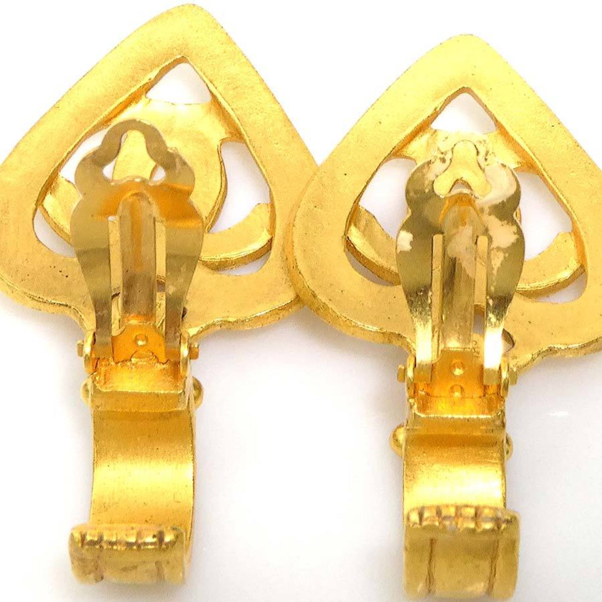 CC Logo Heart Clip-On Earrings Gold-Tone Metal Gold-Tone Metal