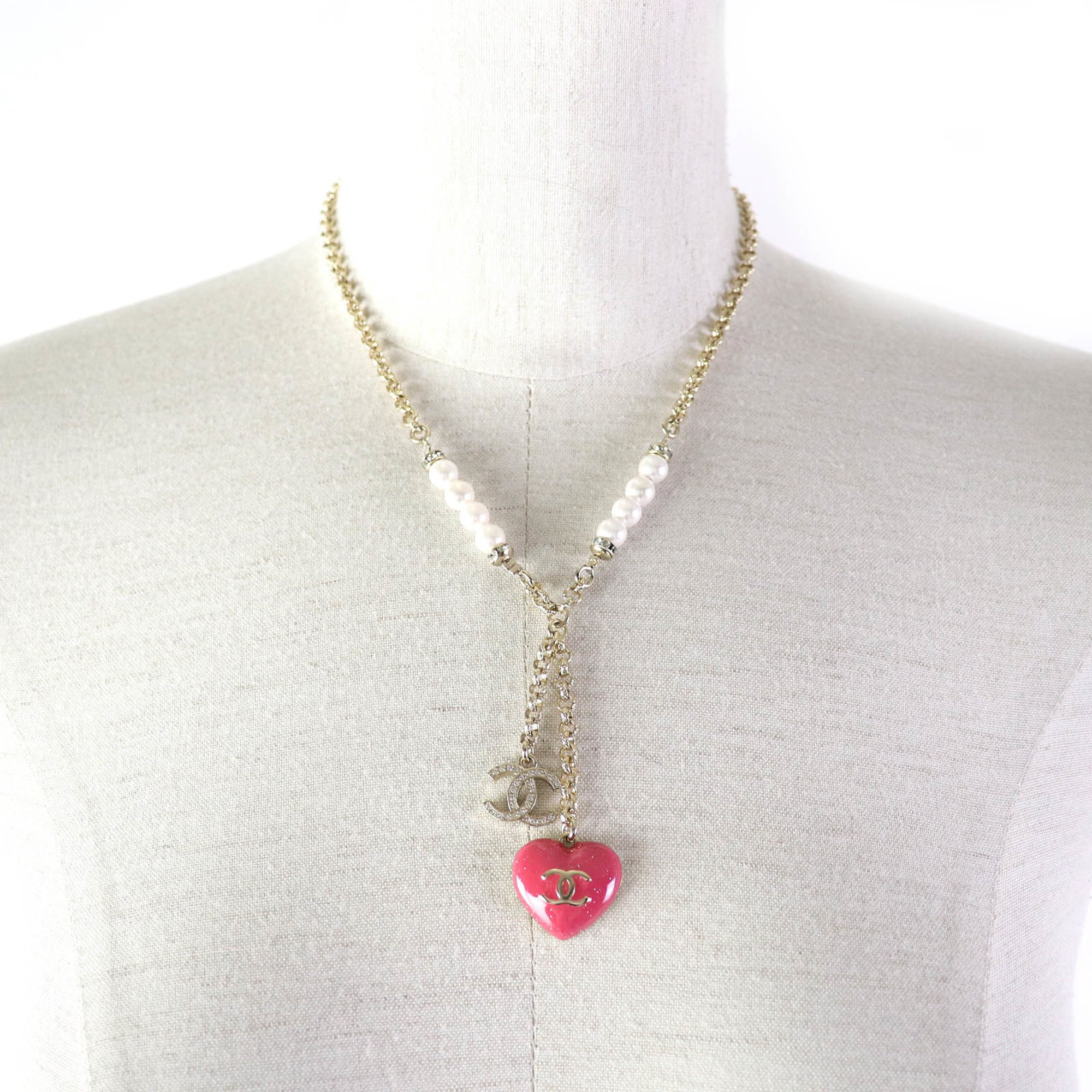 CC Logo Heart Pendant Necklace Gold-Tone Metal