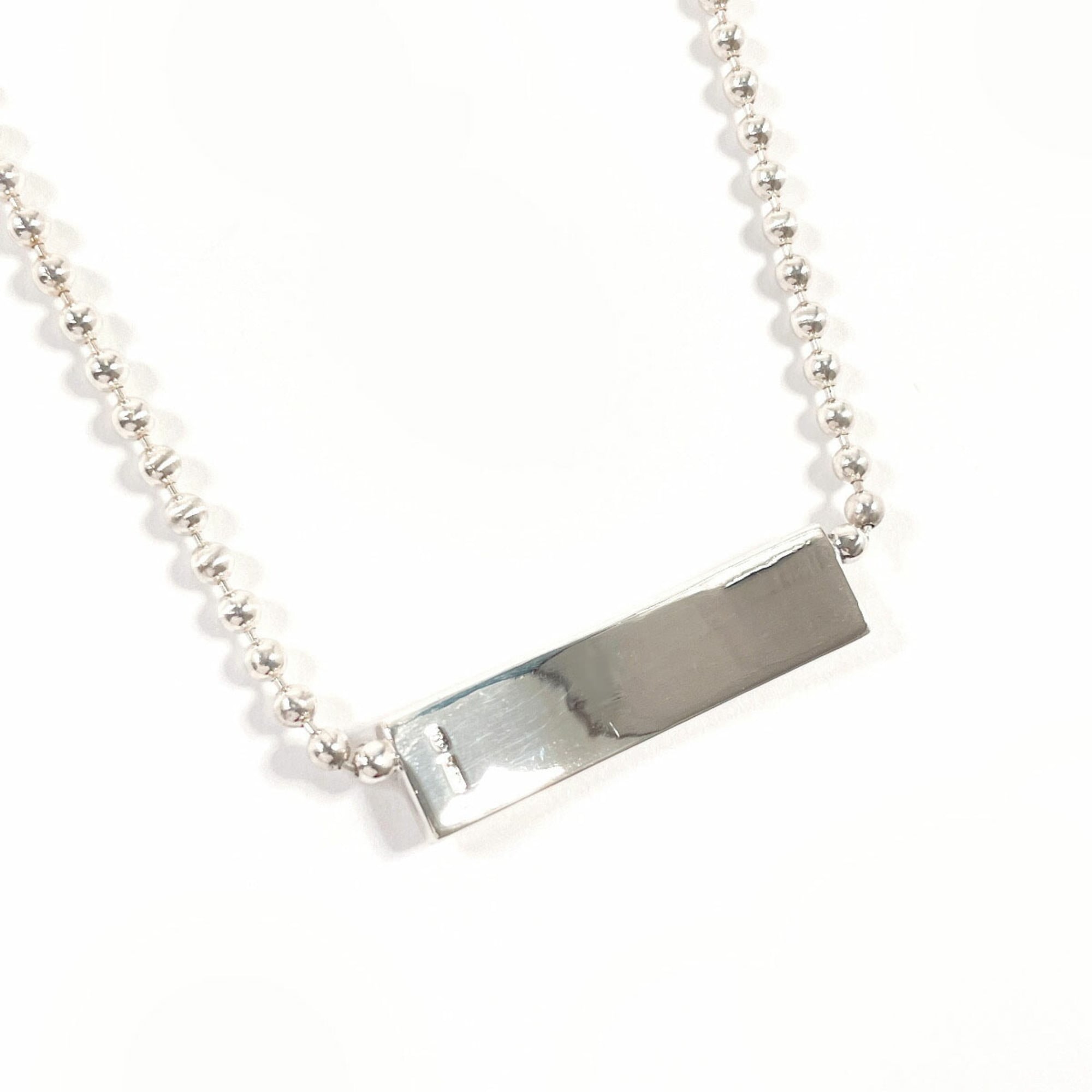 Ball Chain Plate Choker Necklace Sterling Silver
