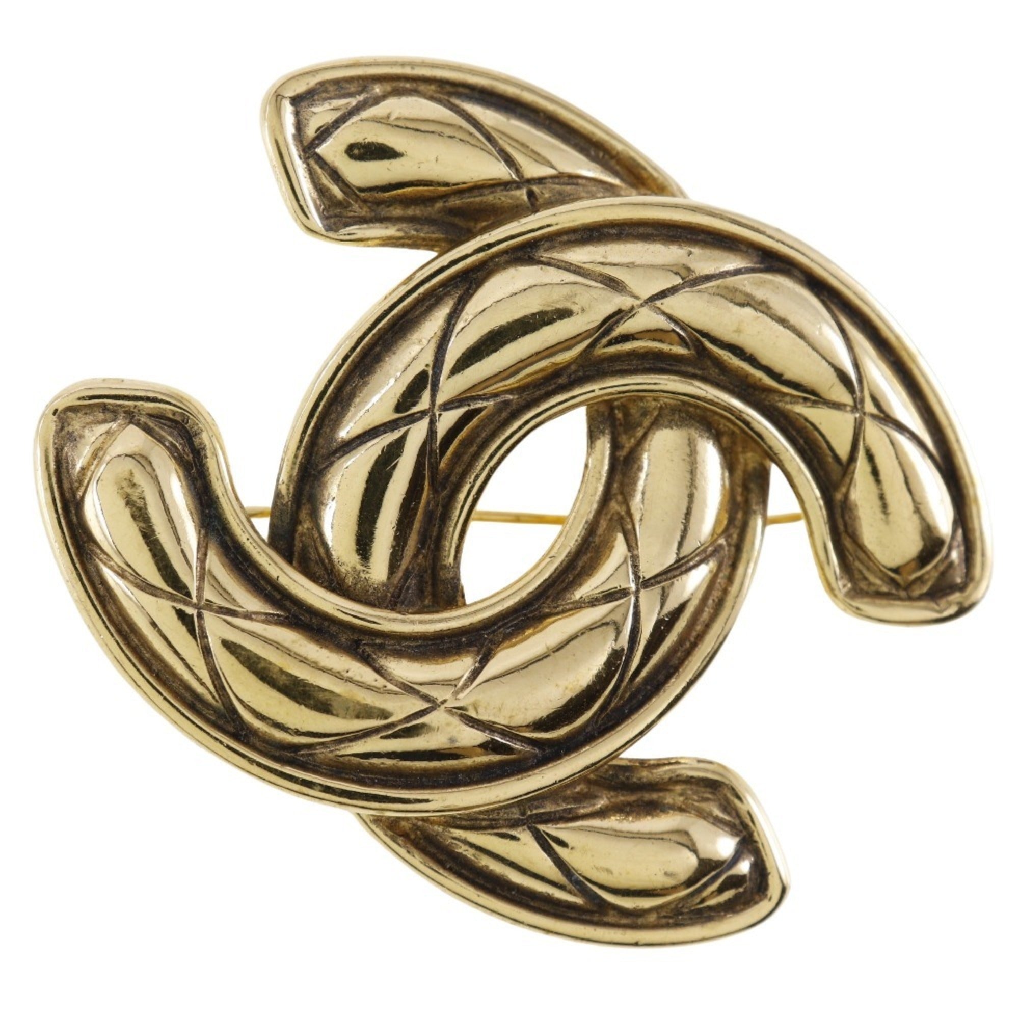 CC Logo Brooch Gold-Tone Metal
