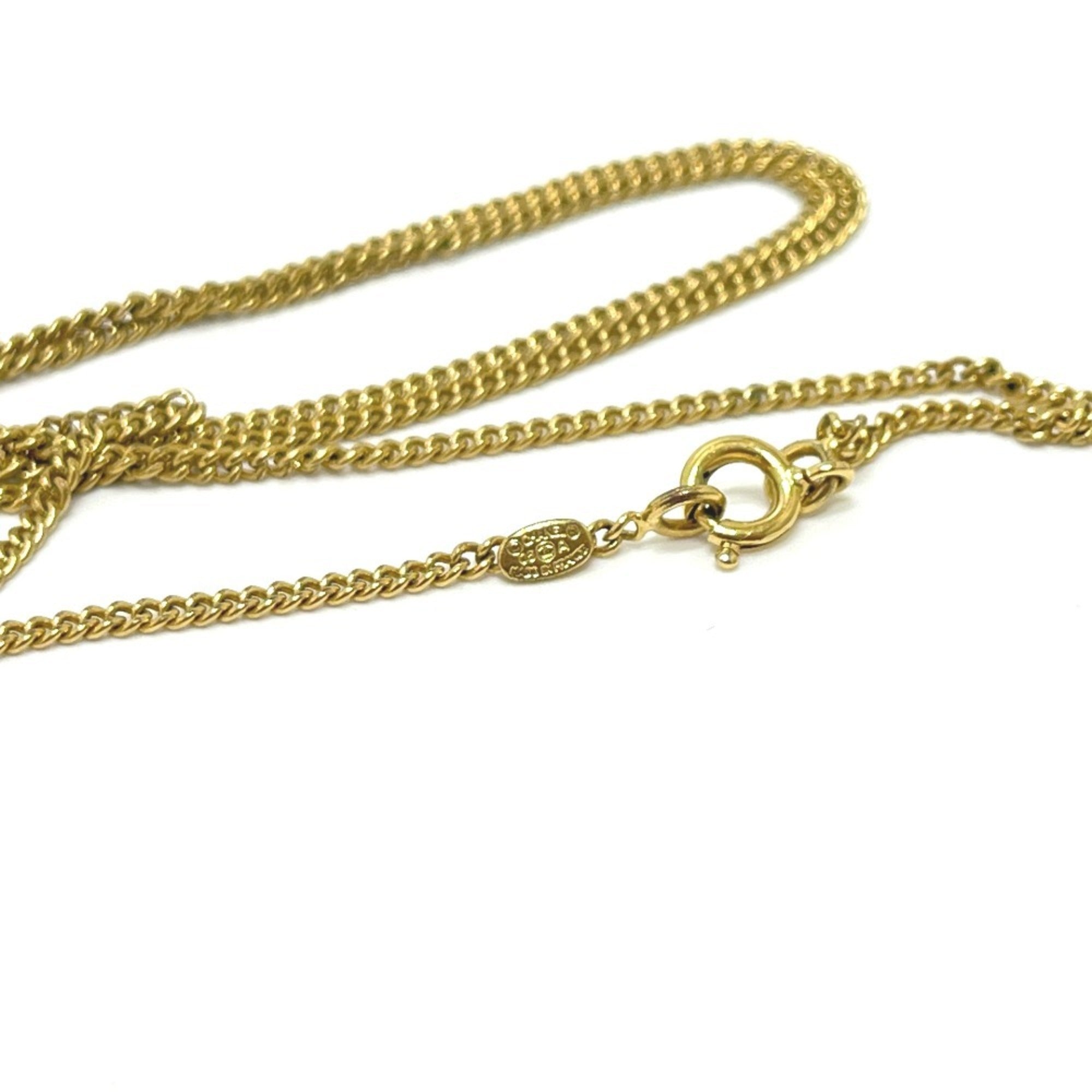CC Logo Chain Flower Pendant Necklace Gold-Tone Metal
