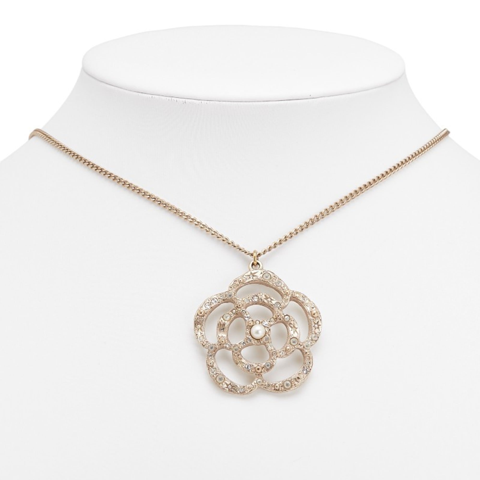 Camellia Pendant Necklace Metal Champagne Gold