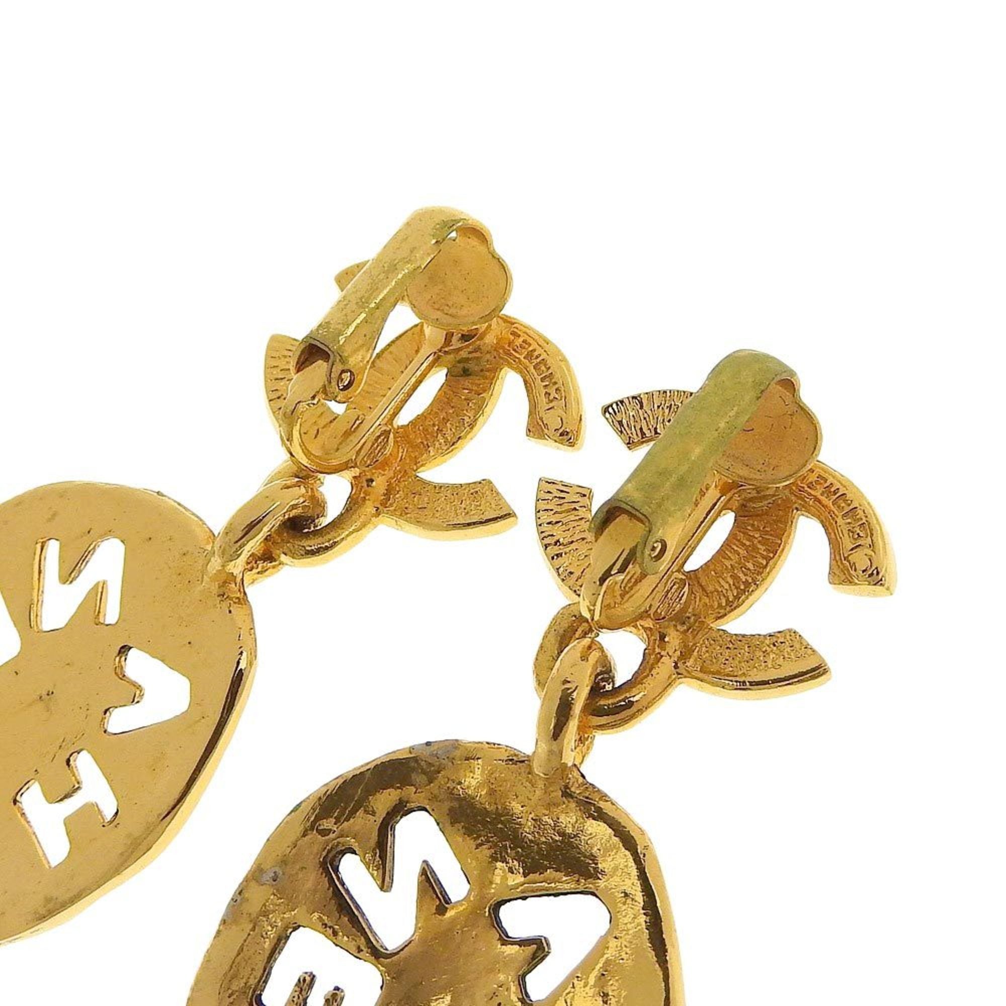 Vintage Clip-On Earrings Logo Clip-On Gold-Tone Metal