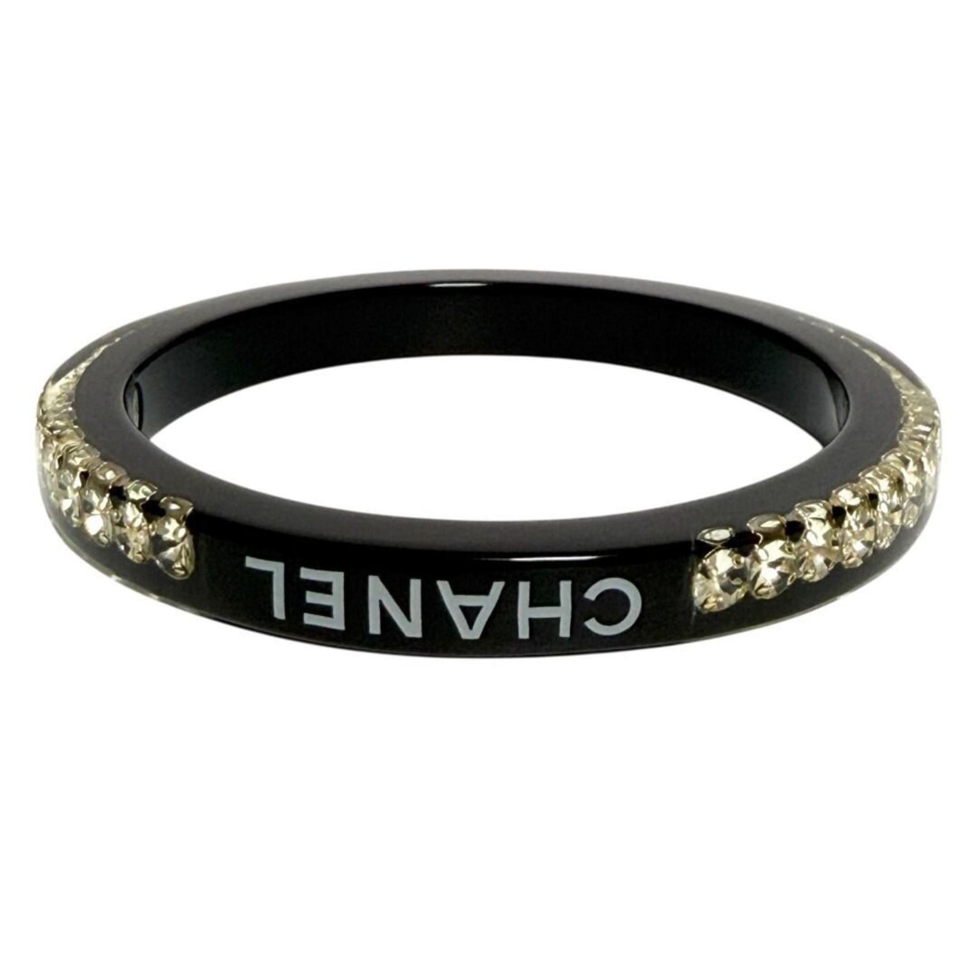 Bangle Bracelet Plastic and Rhinestone Black