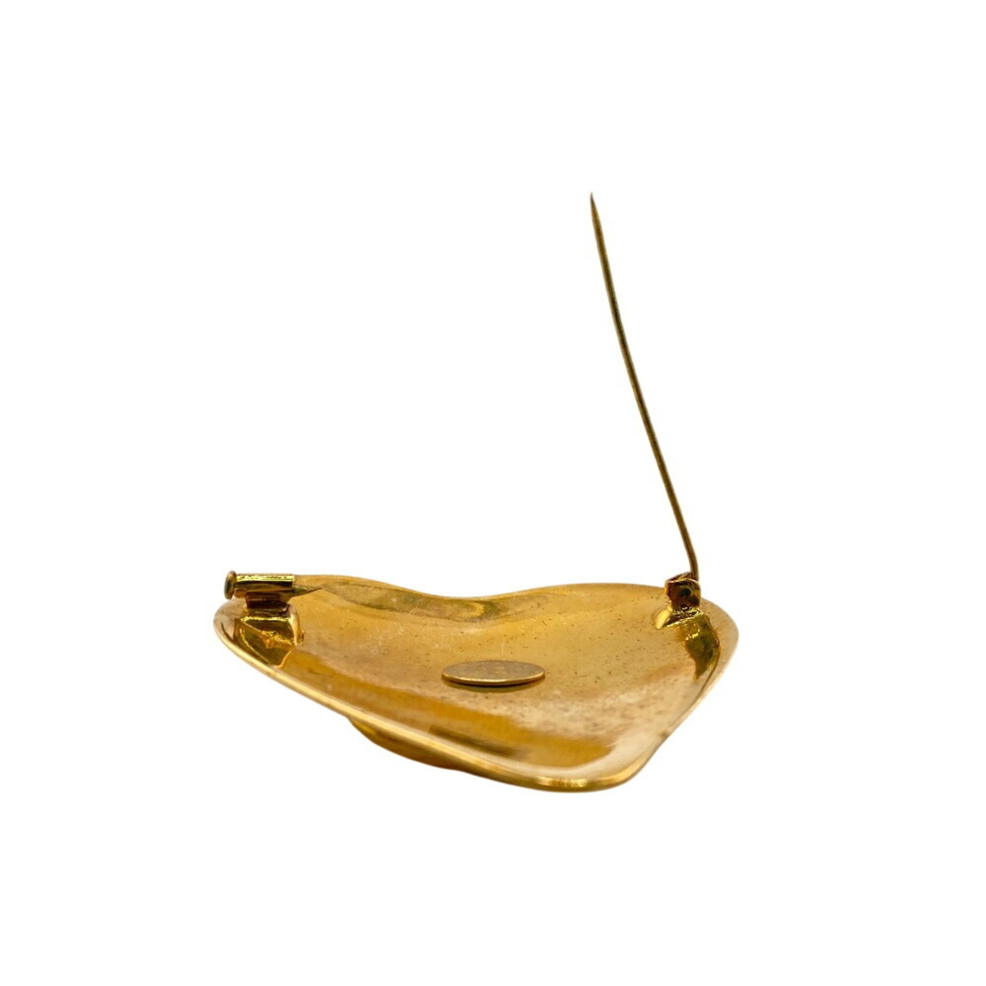 CC Logo Heart Brooch Gold-Tone Metal