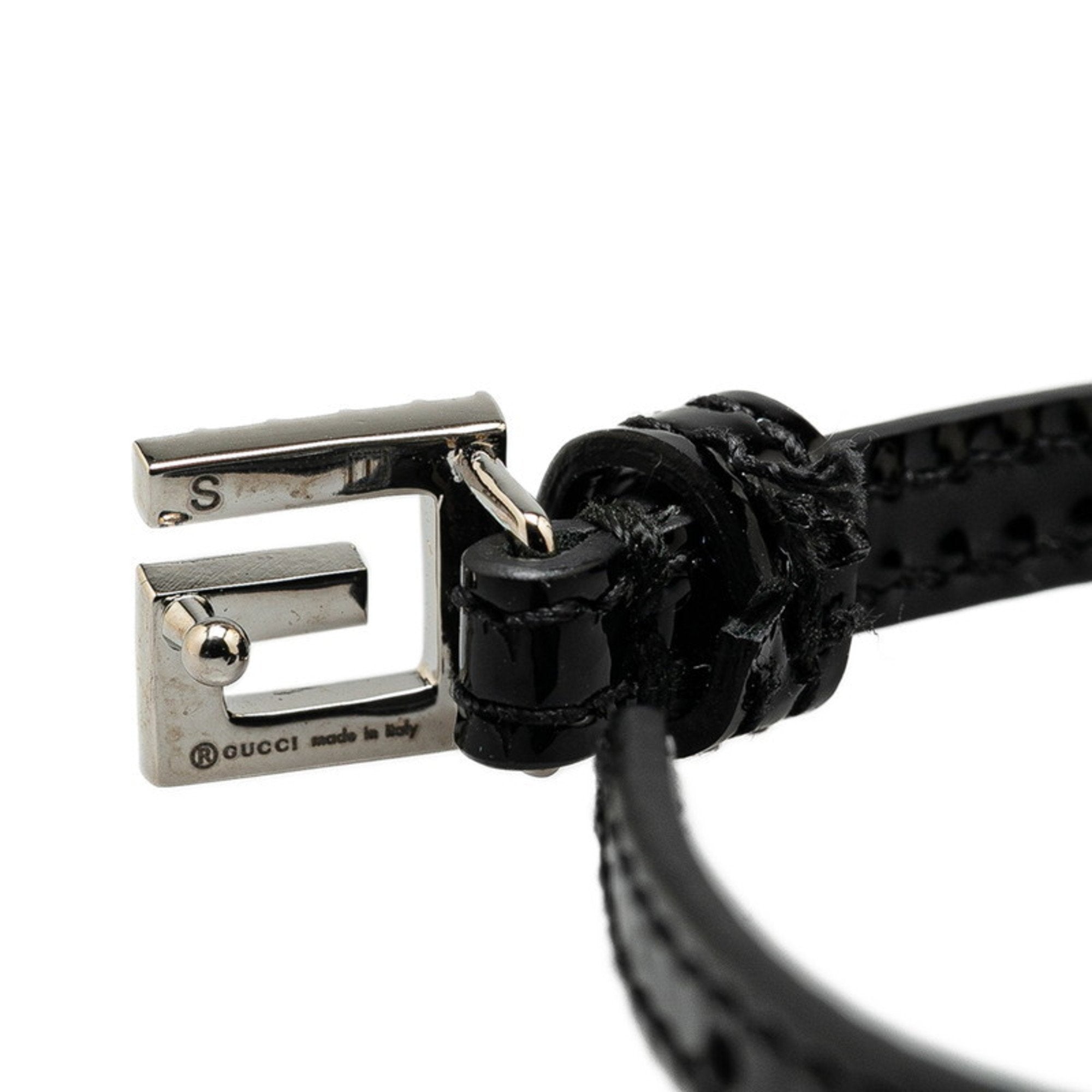Square G Rhinestone Bracelet Black Leather