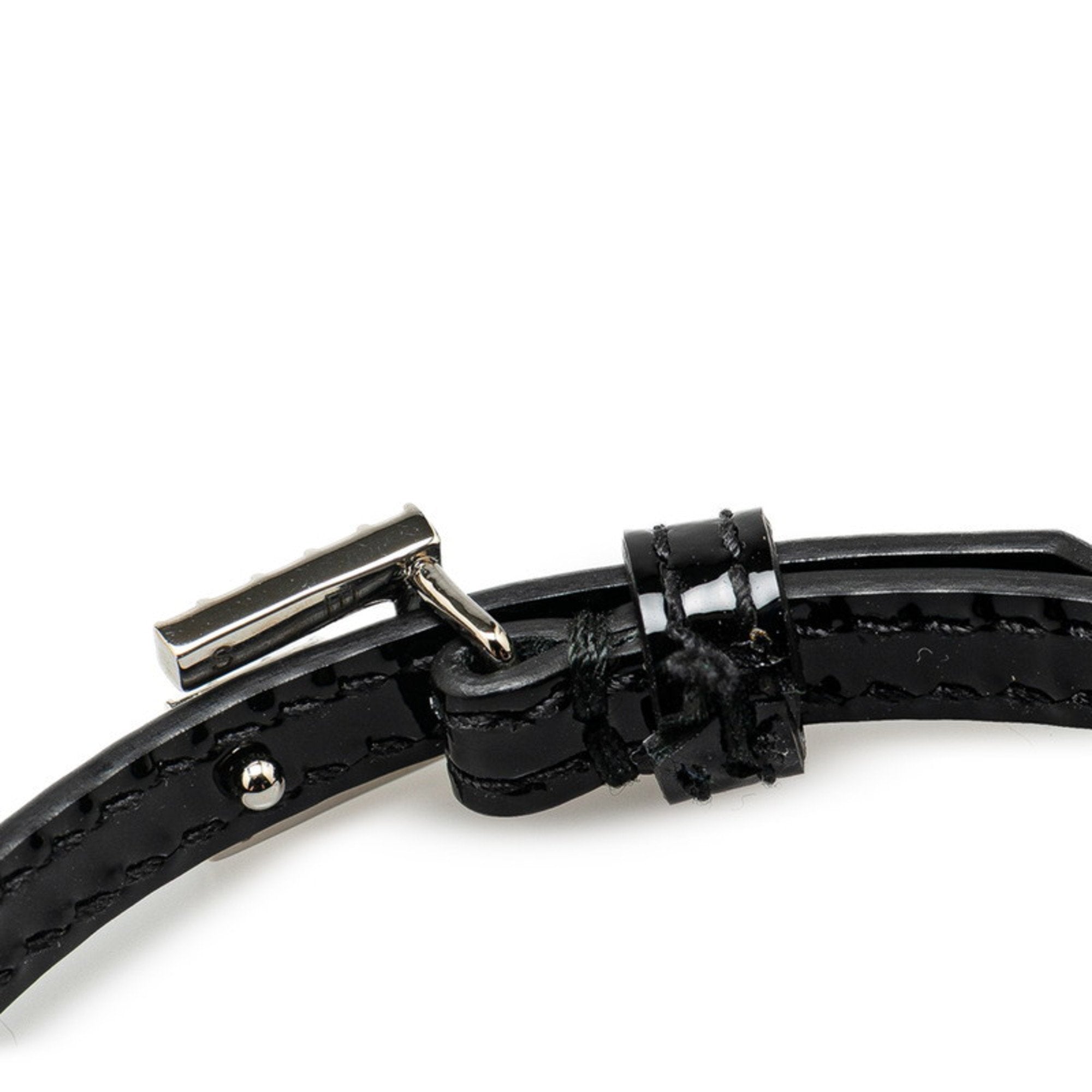 Square G Rhinestone Bracelet Black Leather
