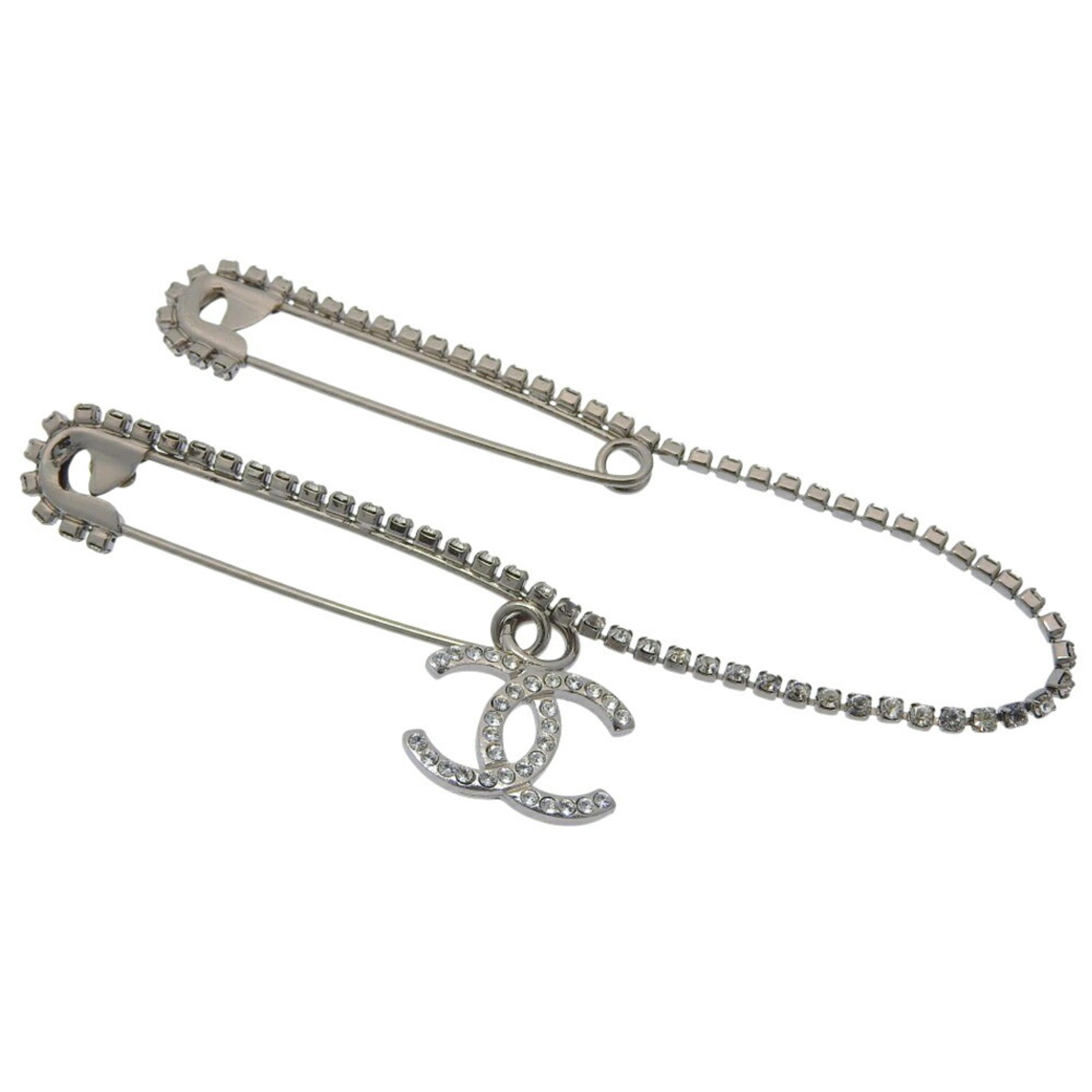 CC Logo Brooch Silver-Tone Metal