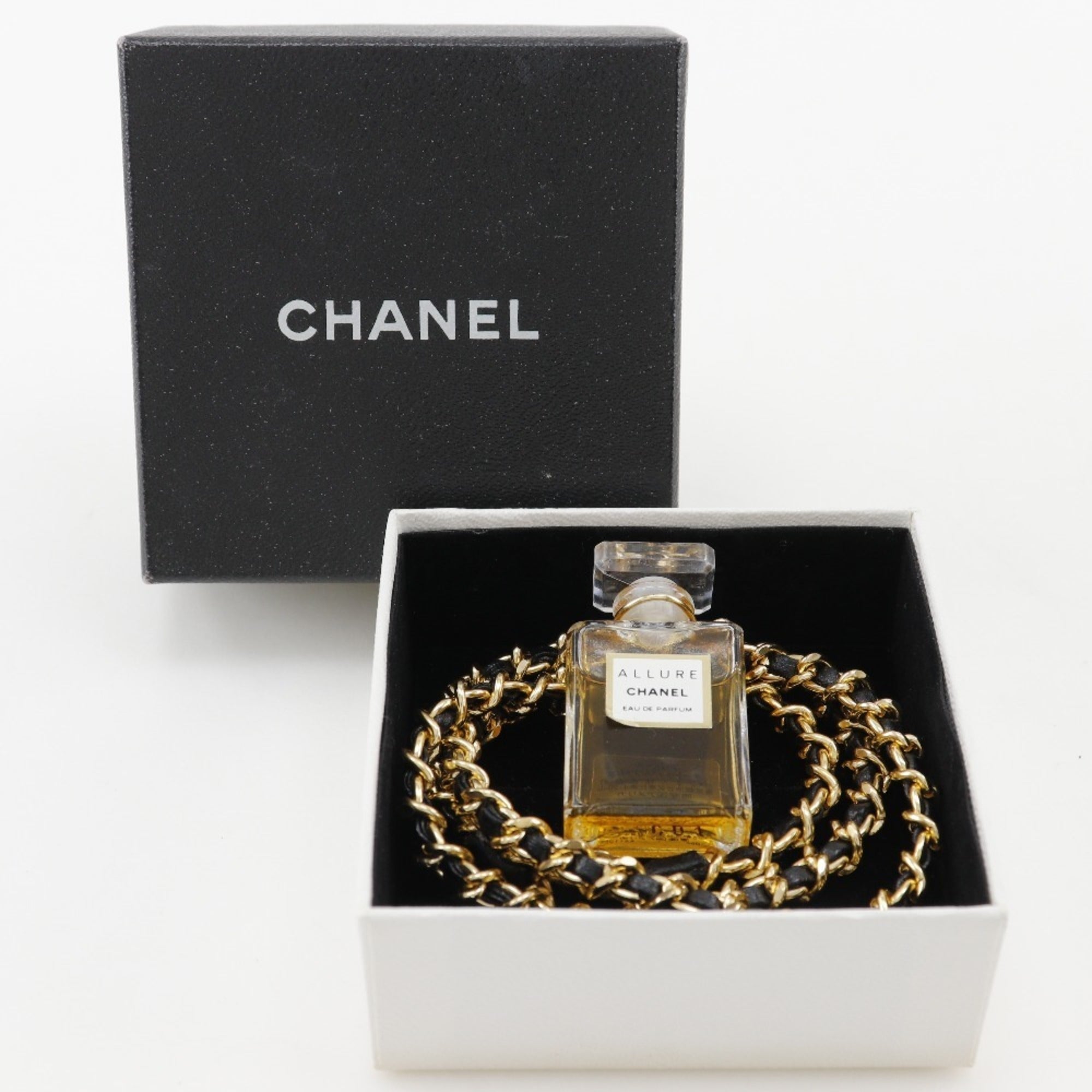 Perfume Bottle Pendant Necklace Gold and Leather