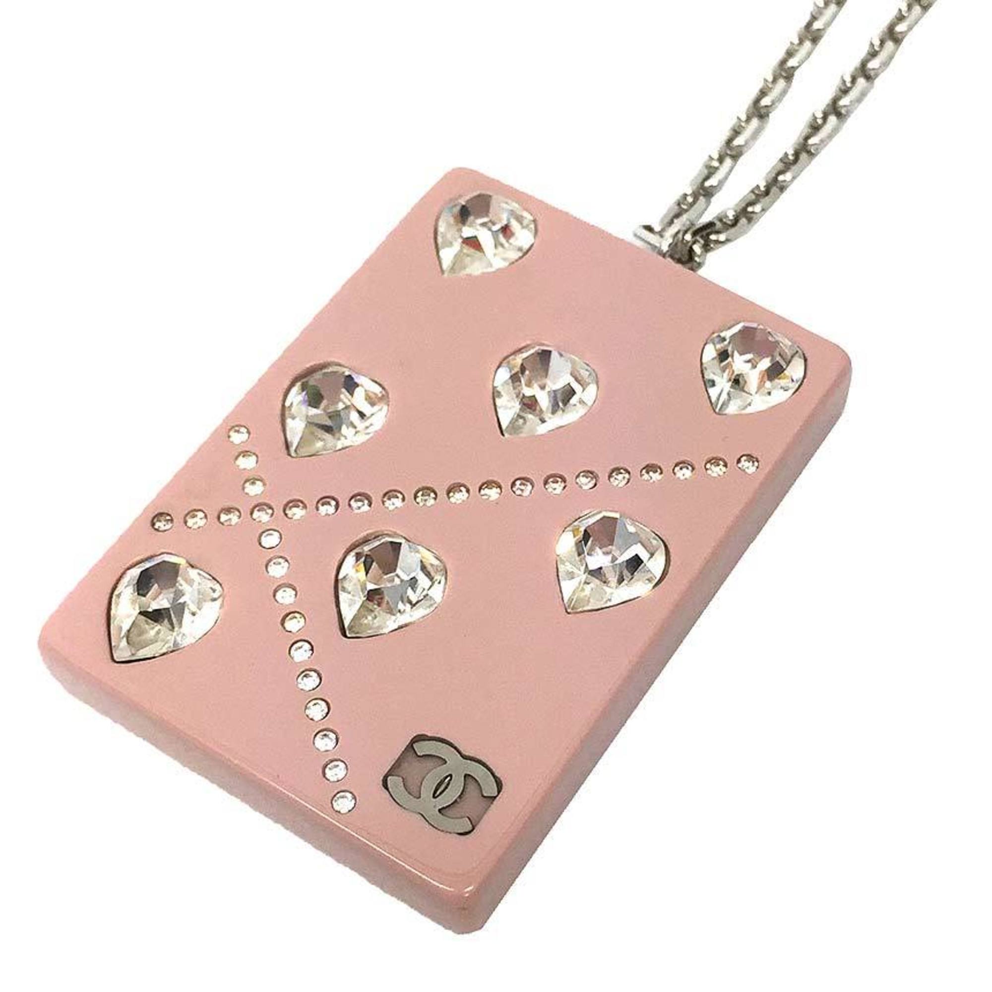 Plate Heart Pendant Necklace Metal and Plastic Pink Gold and Silver